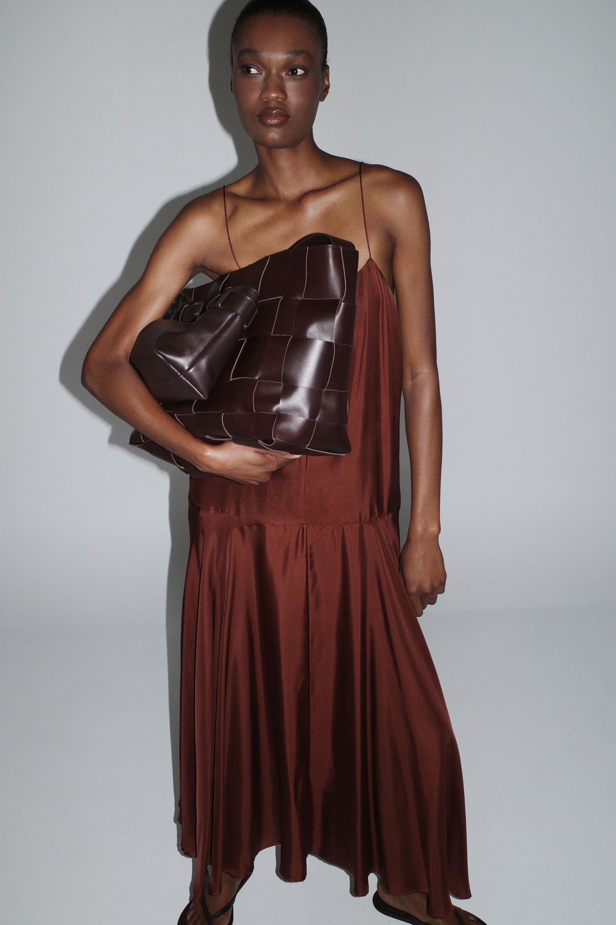 Silk Twill Relaxed Slip Dress - Brick