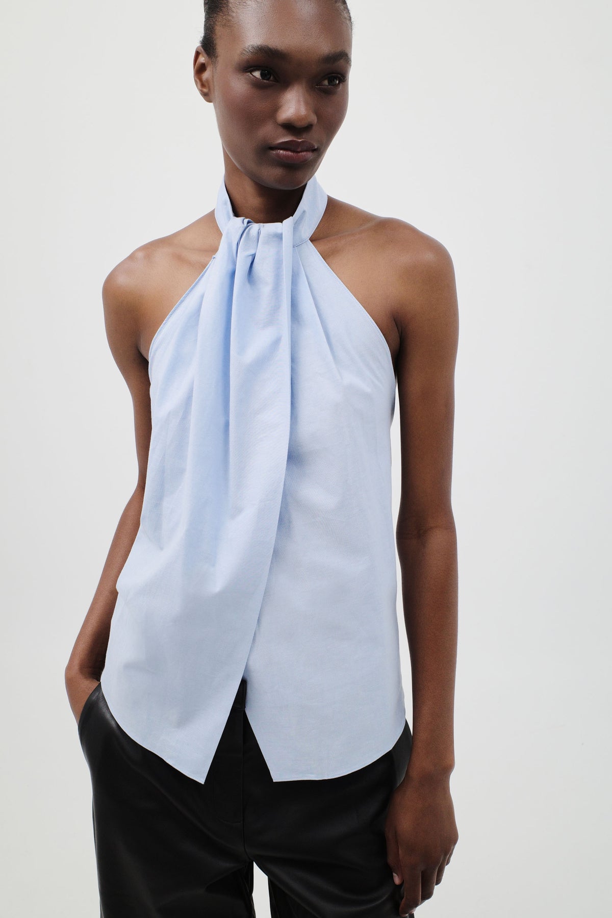Oxford Halter Tie Back Top - Ciel Blue