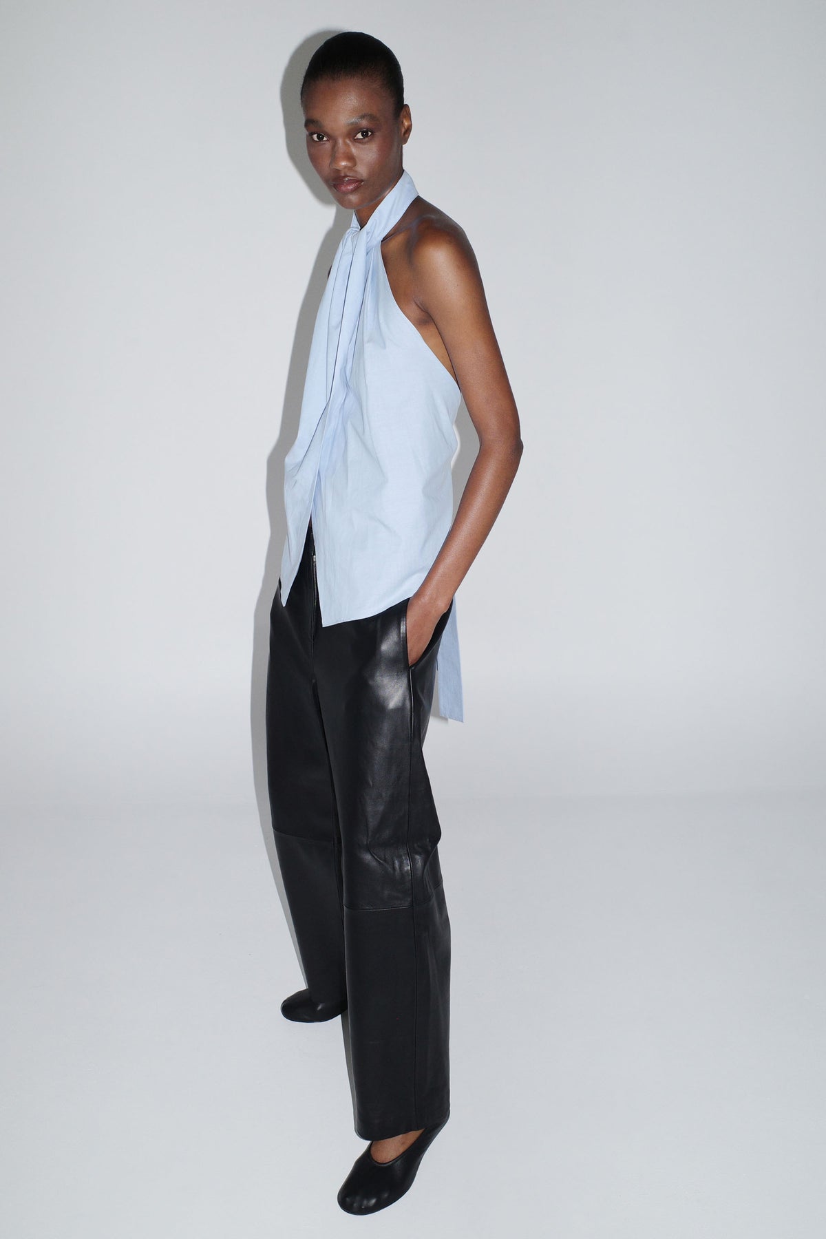 Oxford Halter Tie Back Top - Ciel Blue