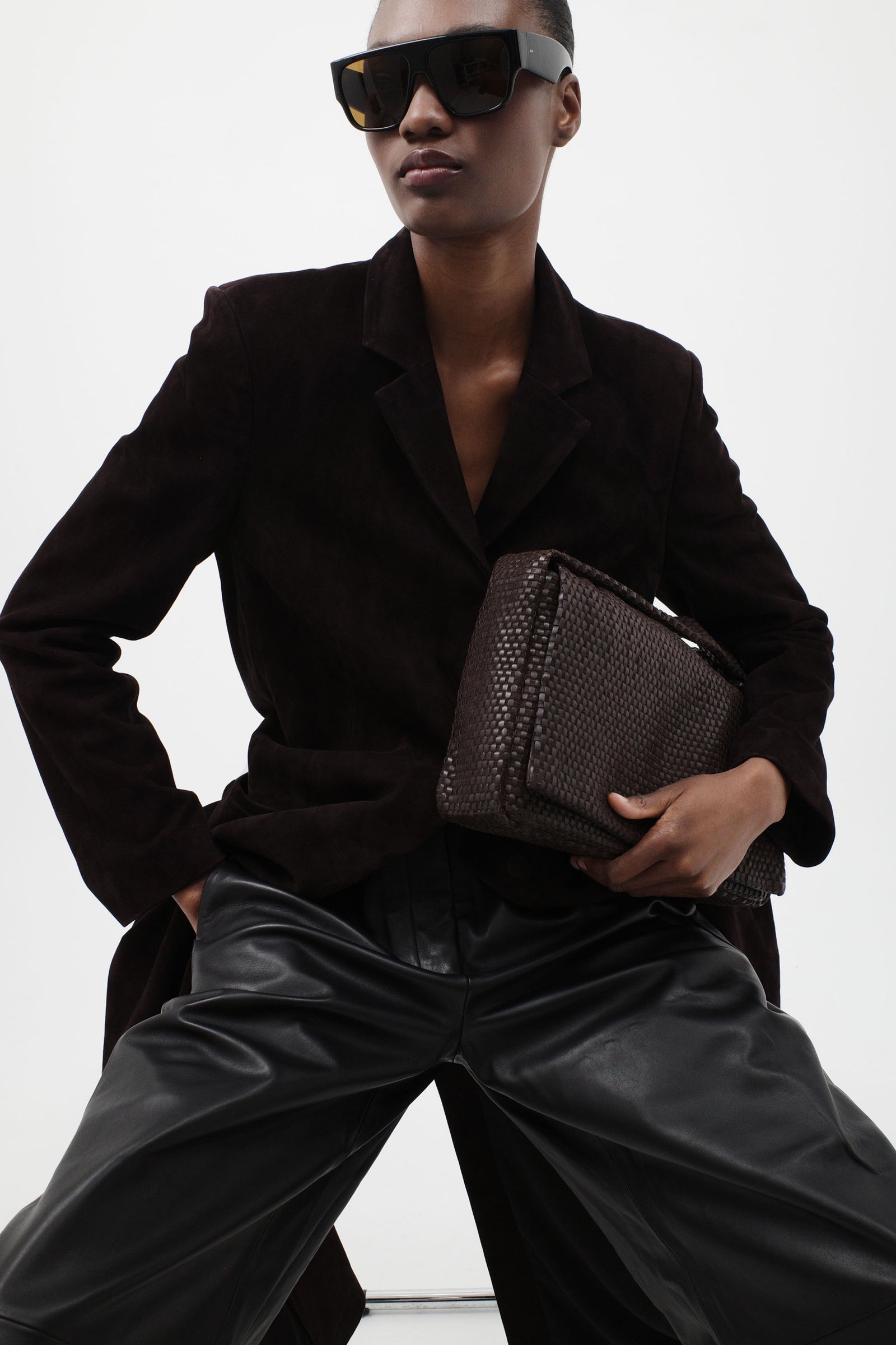 Suede Tailored Coat - Coffee