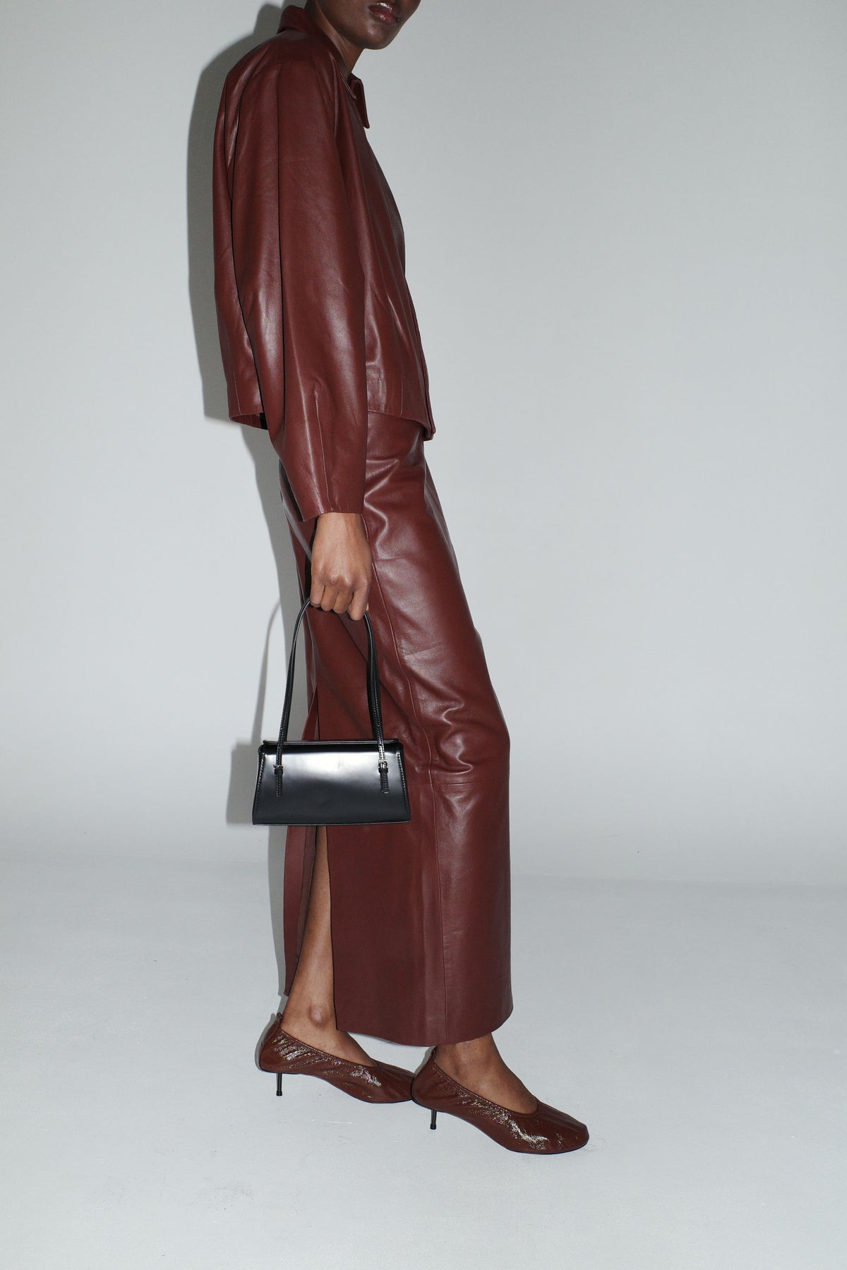 Leather Column Skirt - Rum