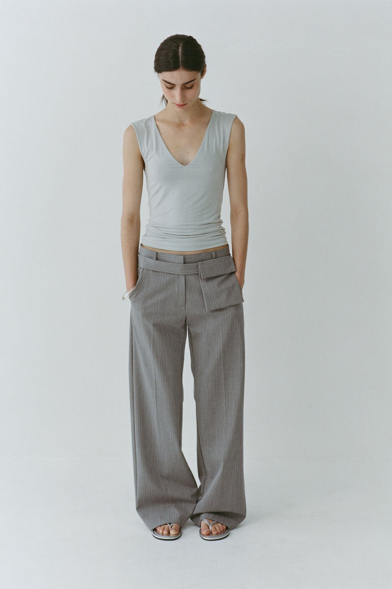 Carter Pocket Belt Pants - Grey Pinstripe