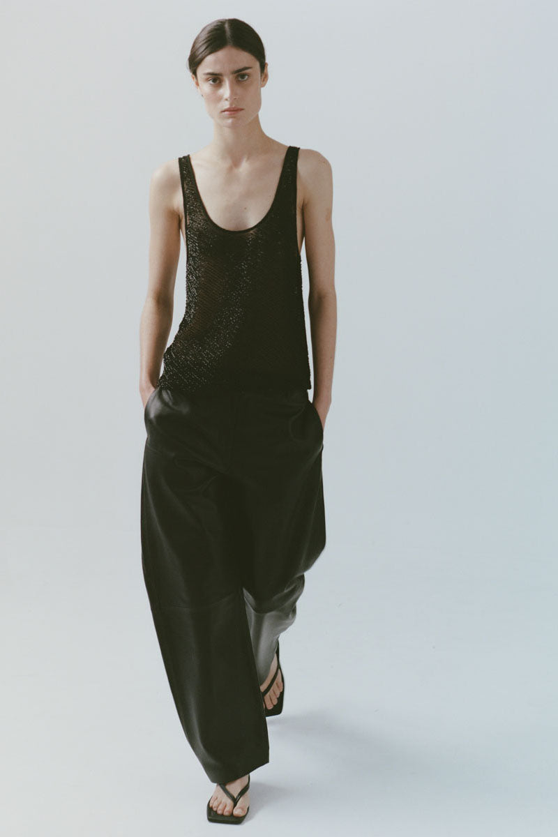 Glass Beaded Mesh Top - Jet Black