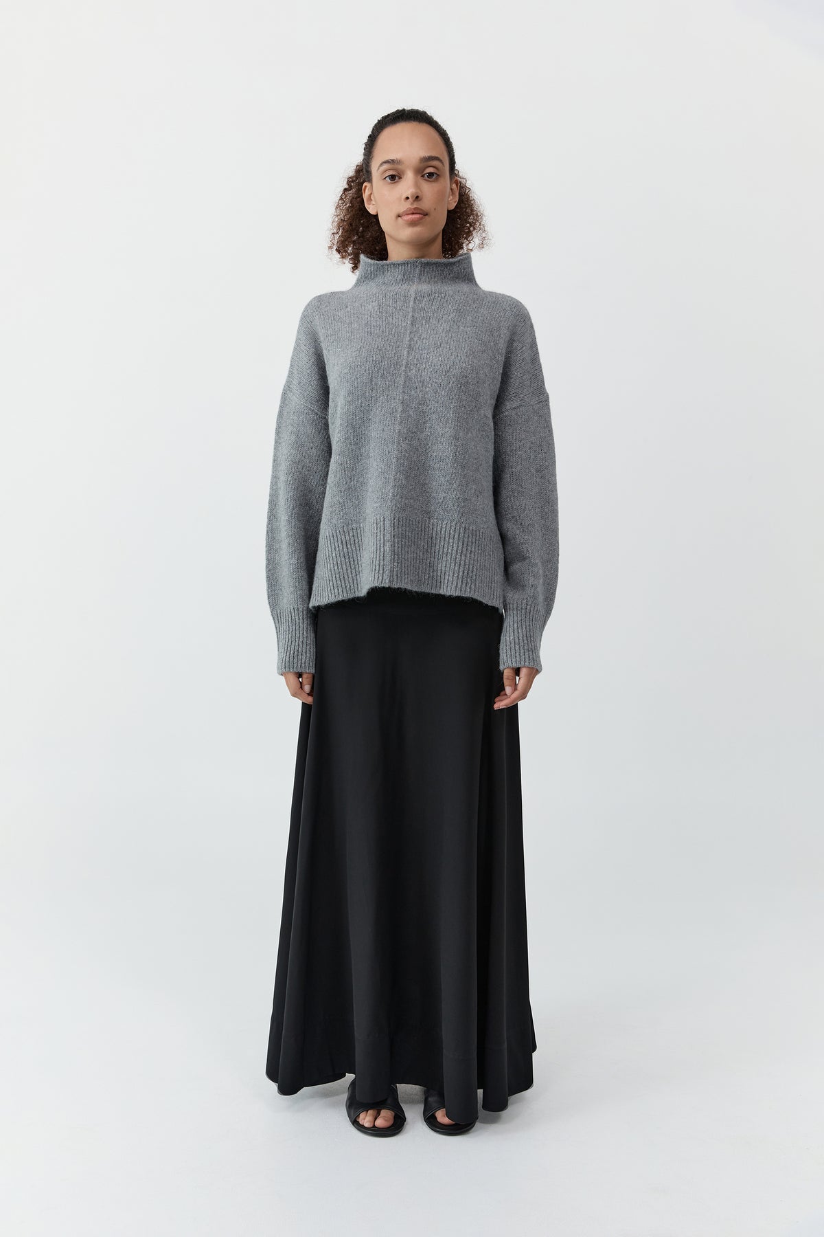 Wool Blend Mock Neck Sweater - Concrete