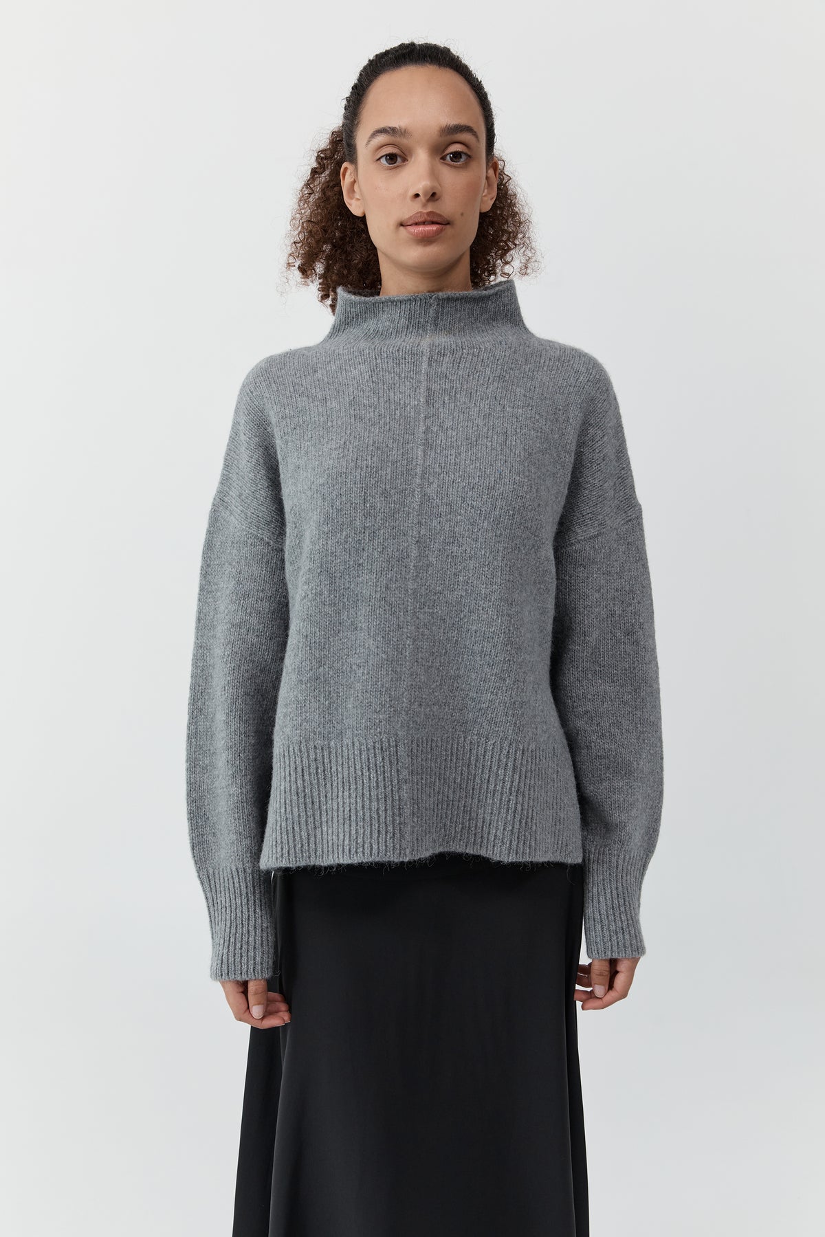 Wool Blend Mock Neck Sweater - Concrete