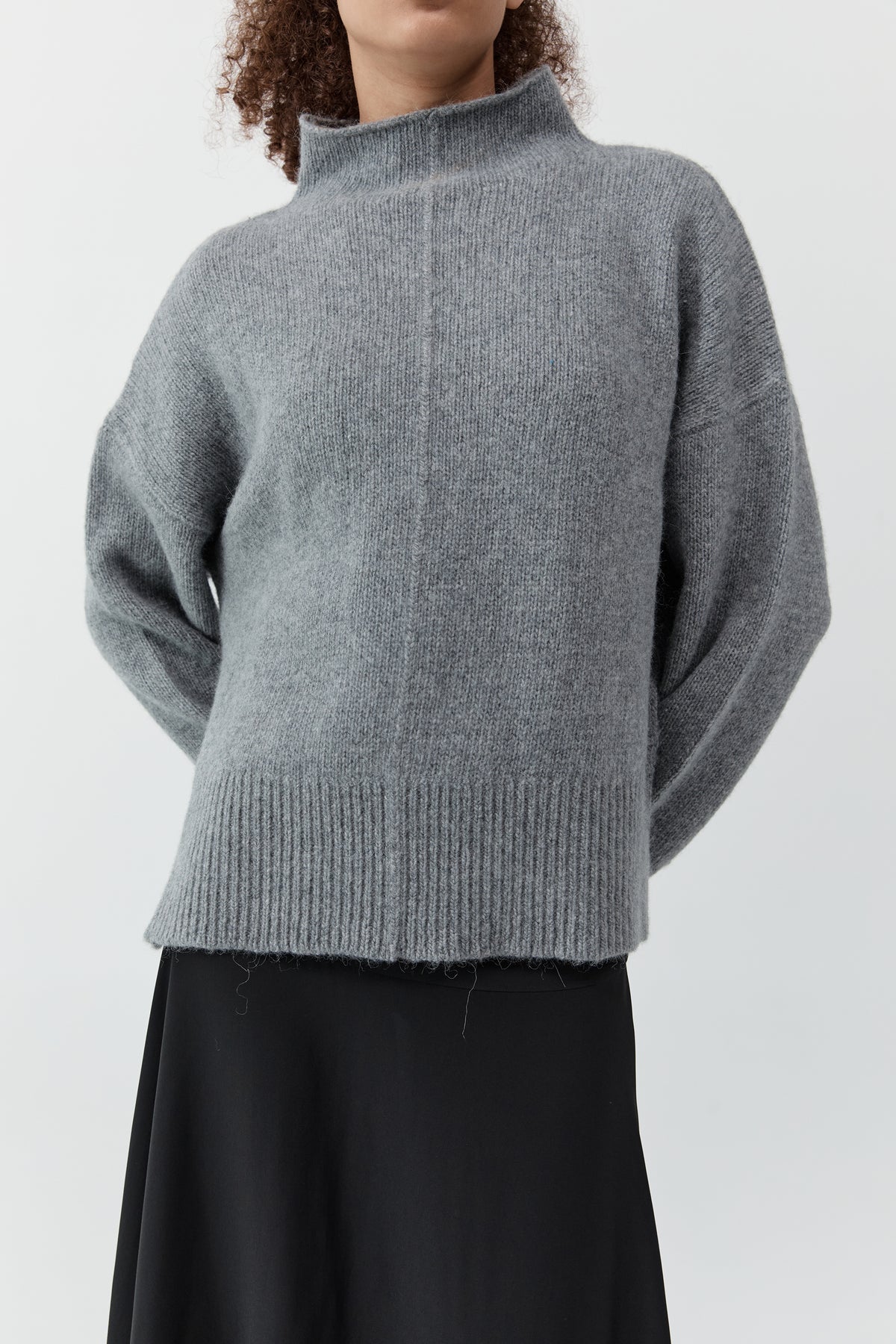 Wool Blend Mock Neck Sweater - Concrete