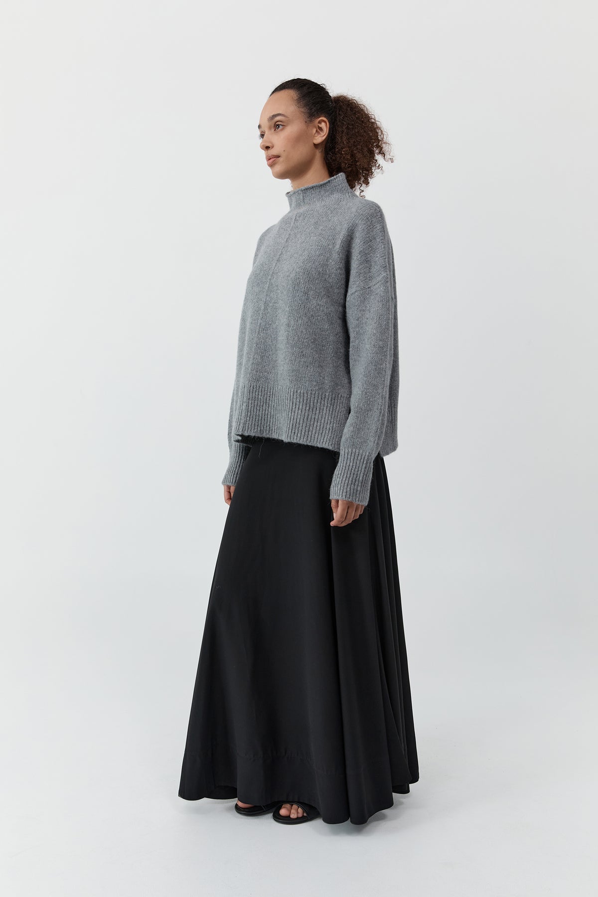 Wool Blend Mock Neck Sweater - Concrete