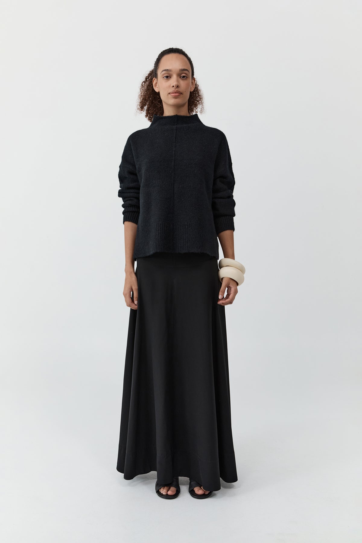 Wool Blend Mock Neck Sweater - Black