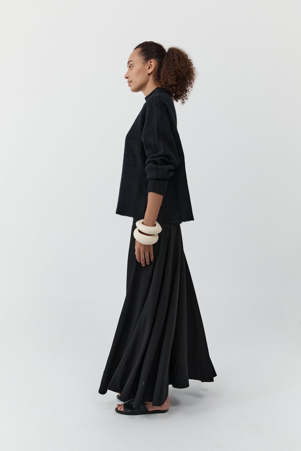 Wool Blend Mock Neck Sweater - Black