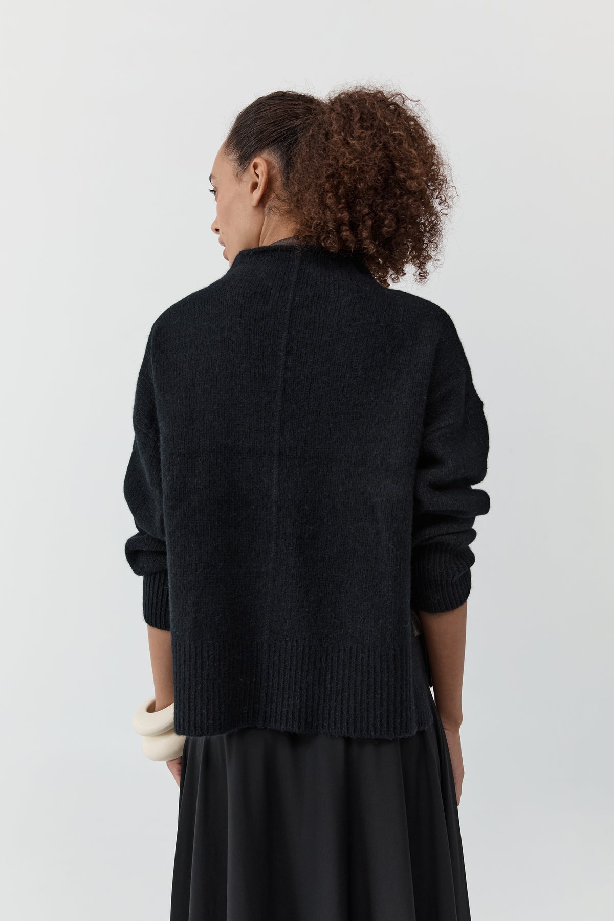 Wool Blend Mock Neck Sweater - Black