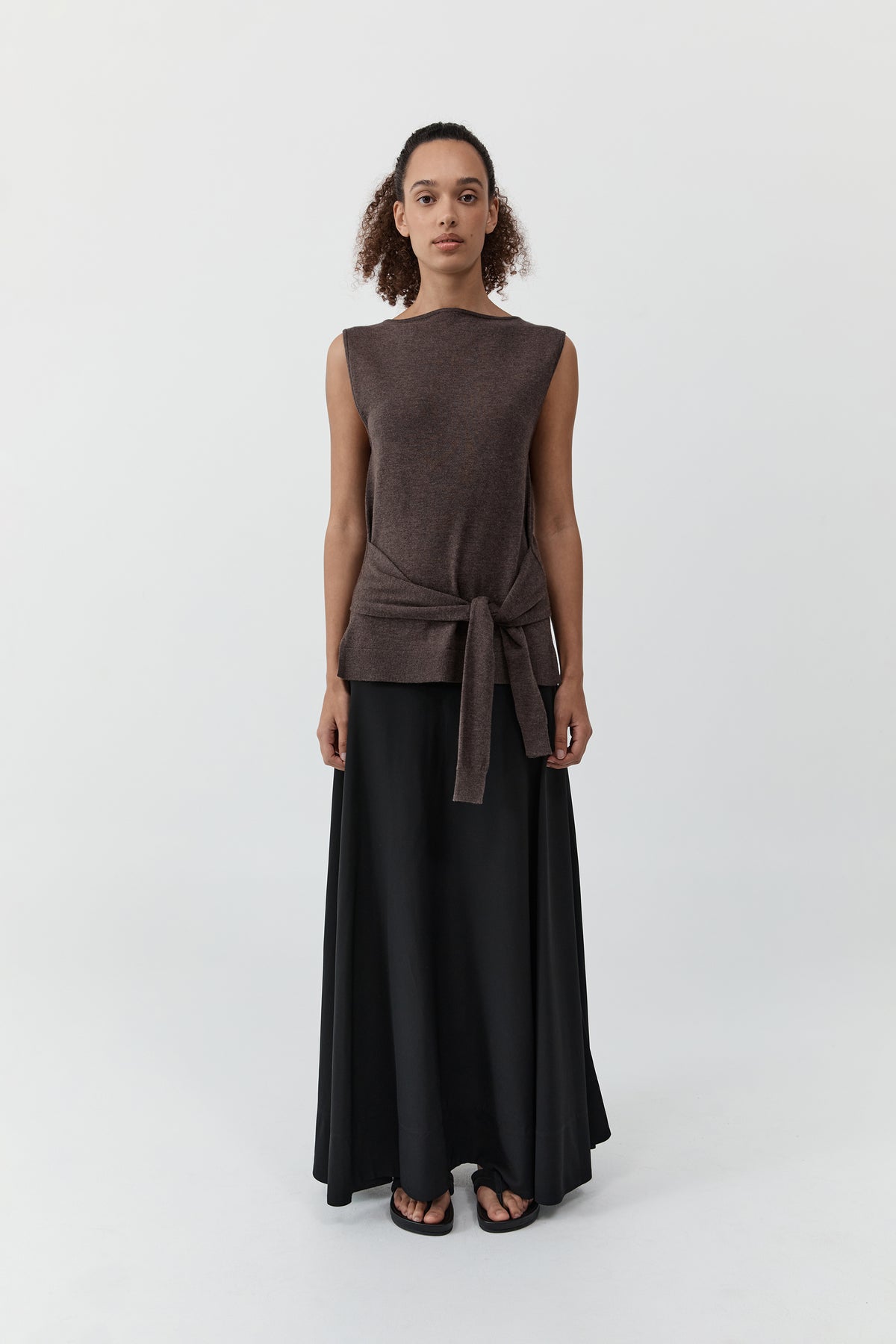 Fine Merino Tie Waist Top - Mulch