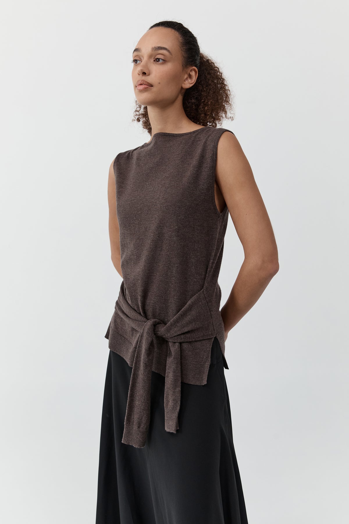 Fine Merino Tie Waist Top - Mulch