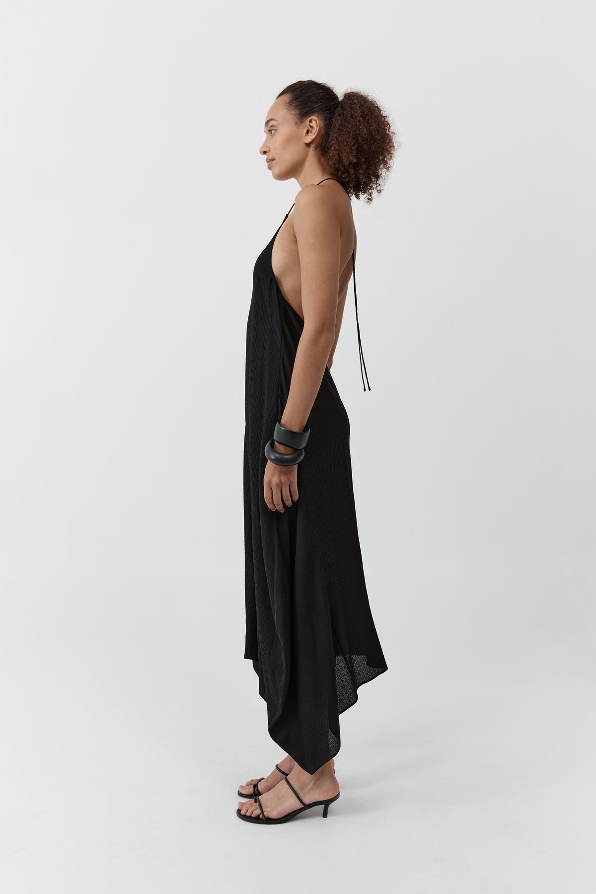 Textured Weave Halter Dress - Black