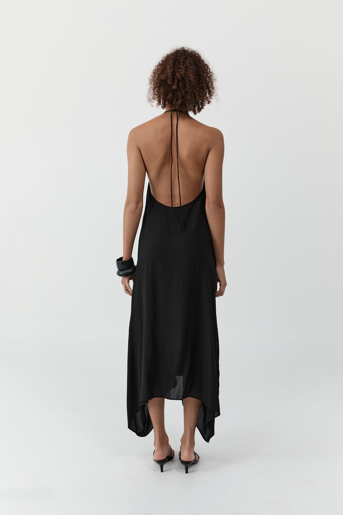 Textured Weave Halter Dress - Black