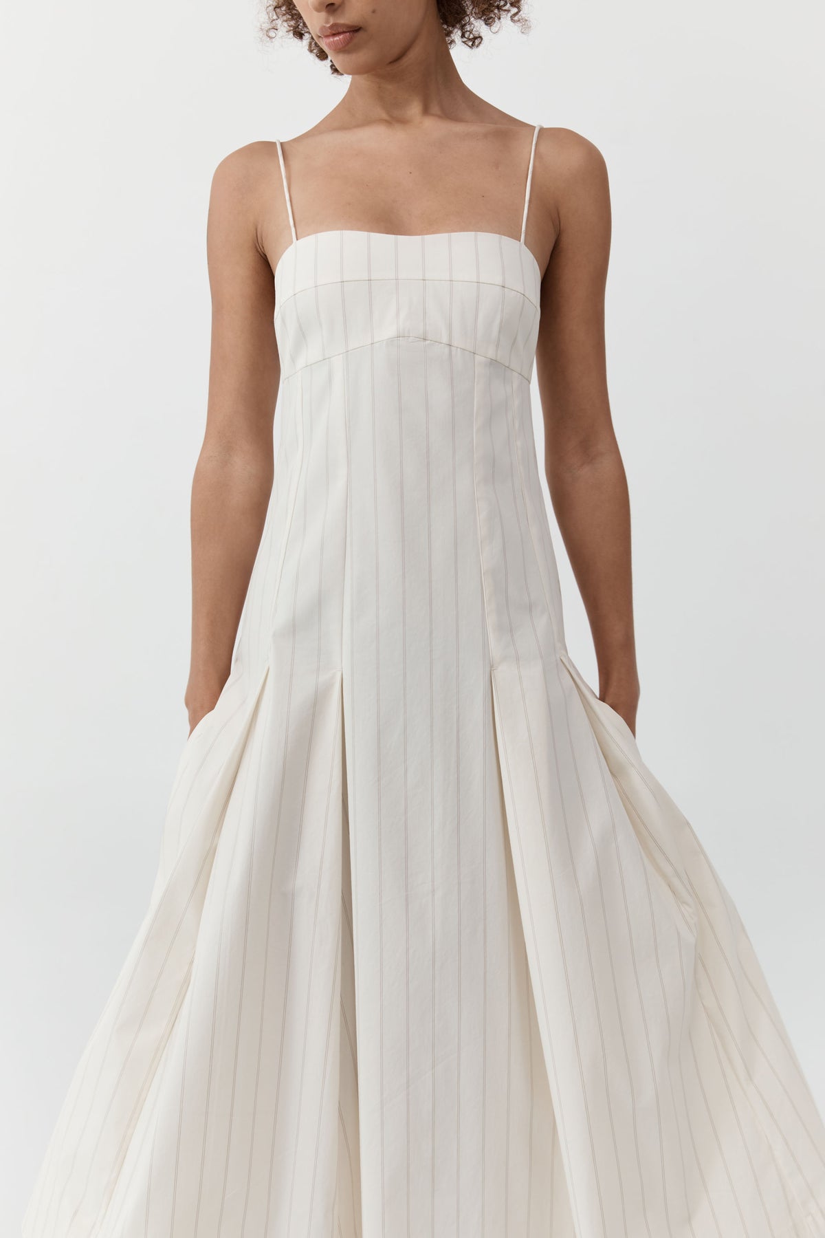 Everyday Cotton Pleat Dress - Ecru Stripe