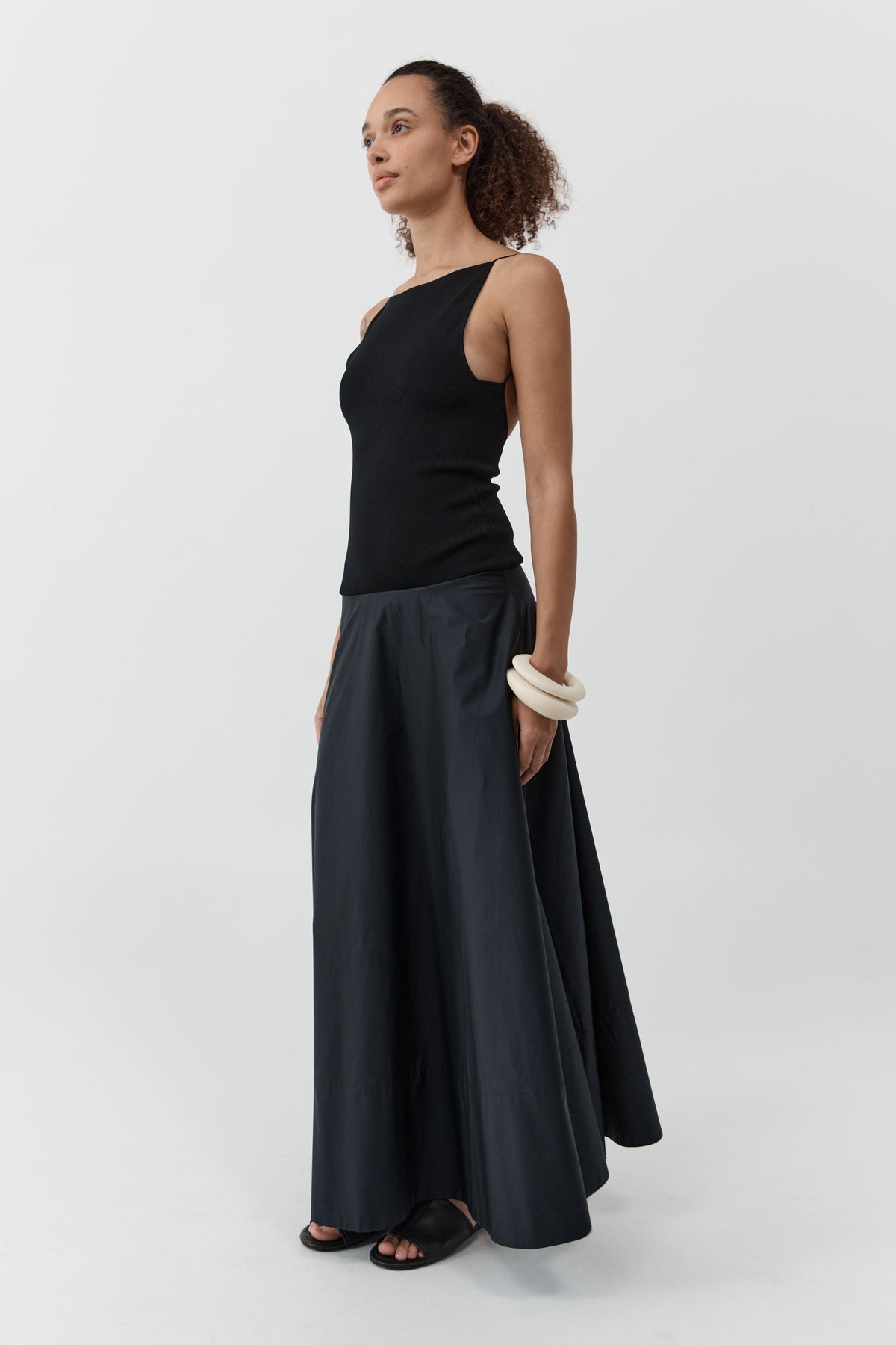 Backless Circle Hem Dress - Black
