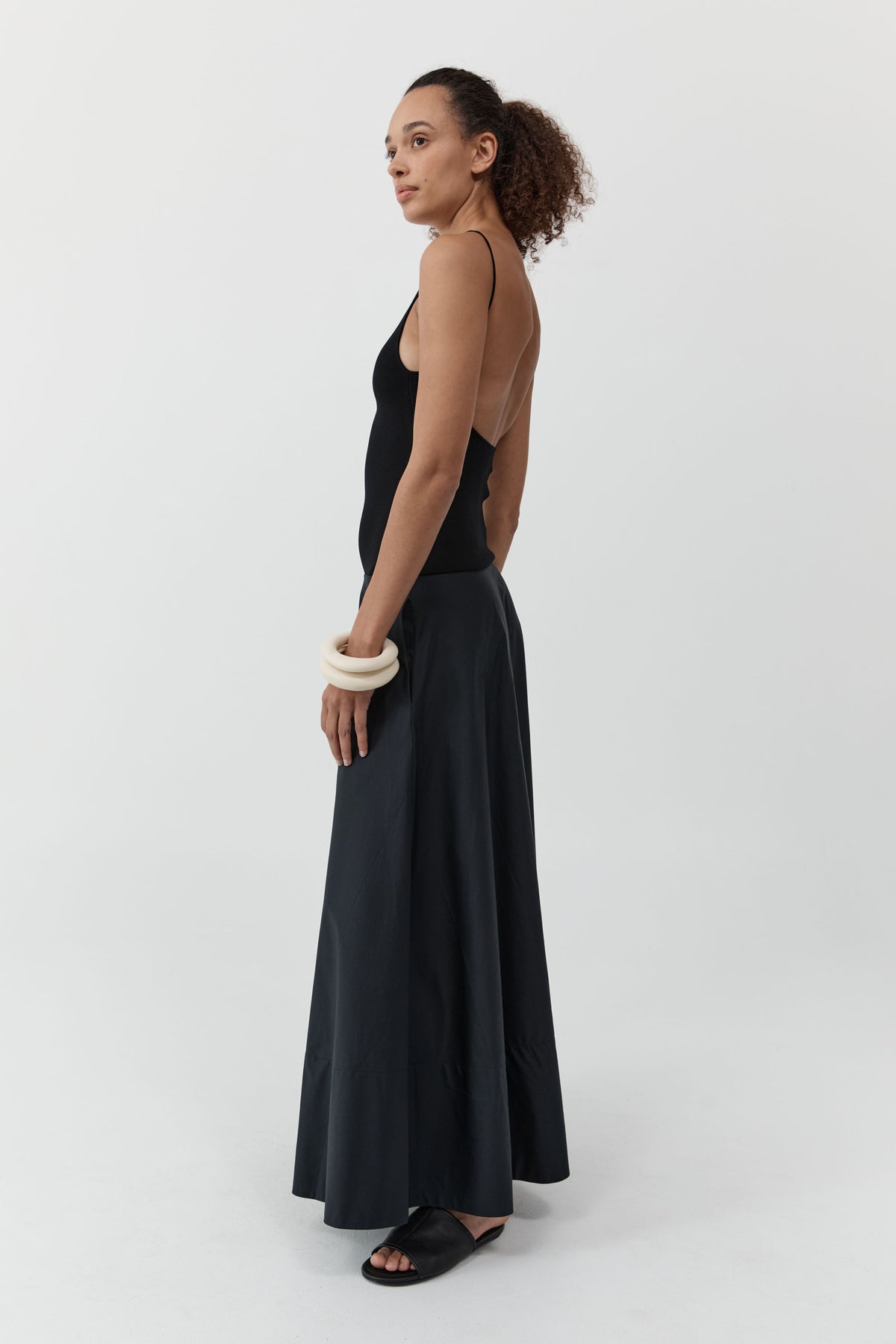 Backless Circle Hem Dress - Black