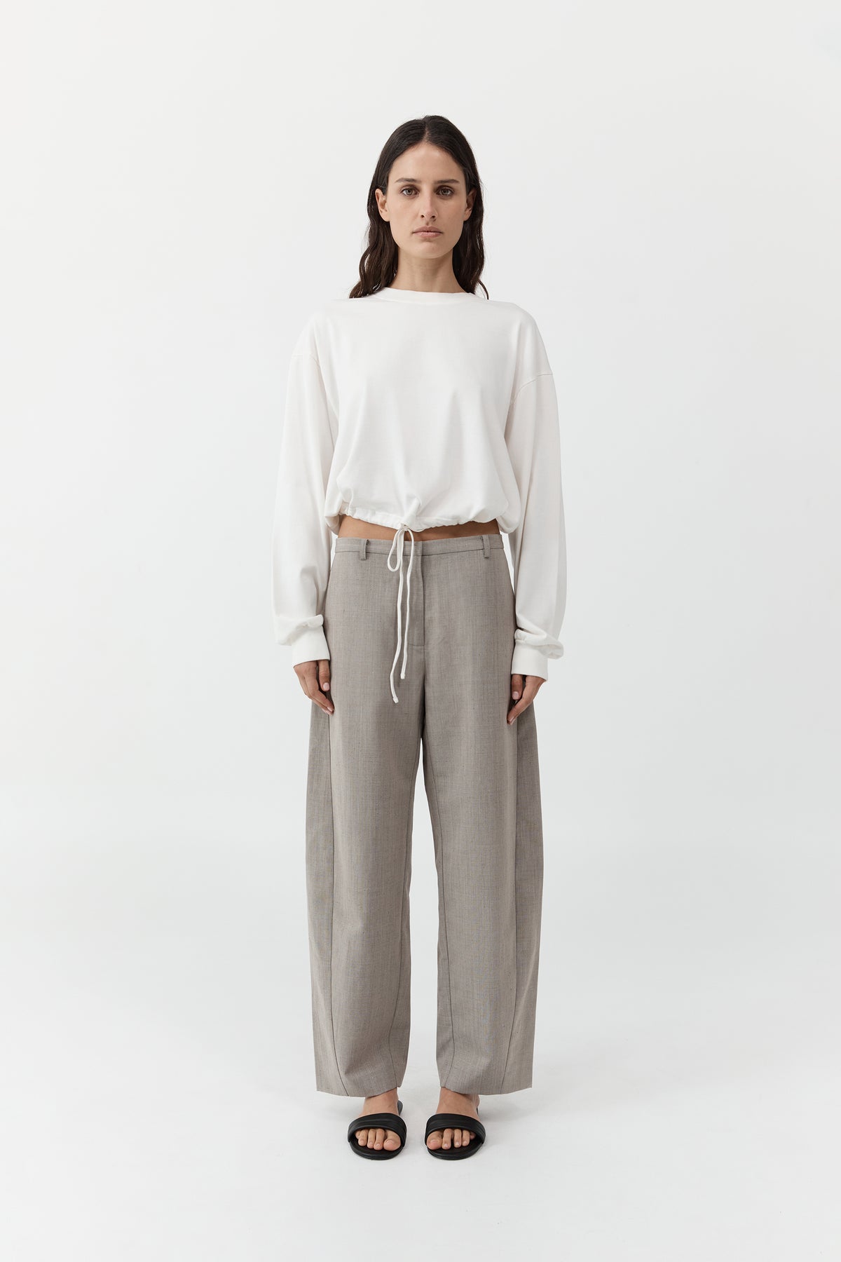 Drawstring Long Sleeve Top - Off White