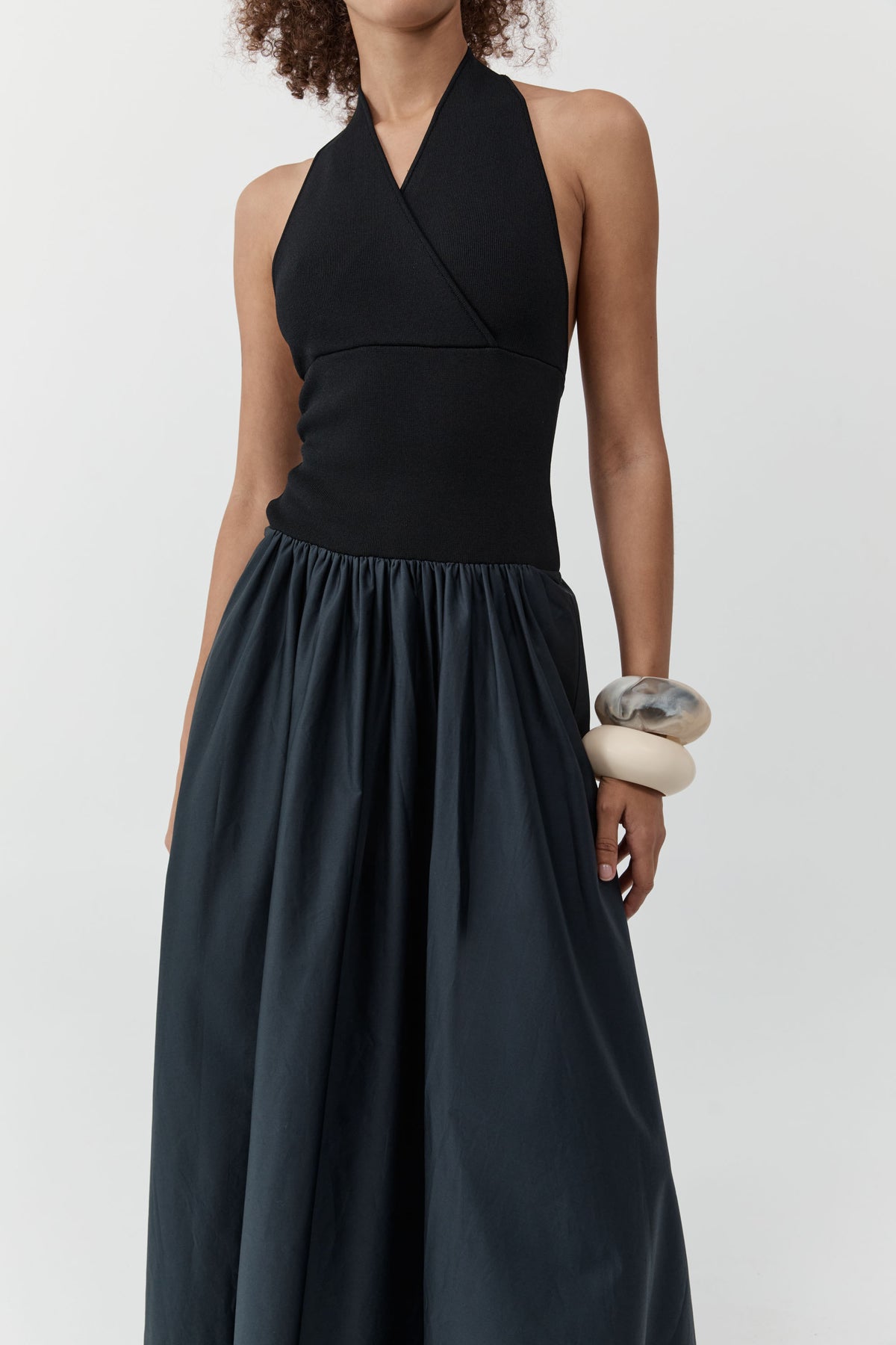 Knit Halter Backless Dress - Black