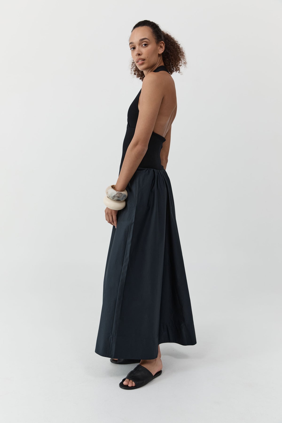 Knit Halter Backless Dress - Black