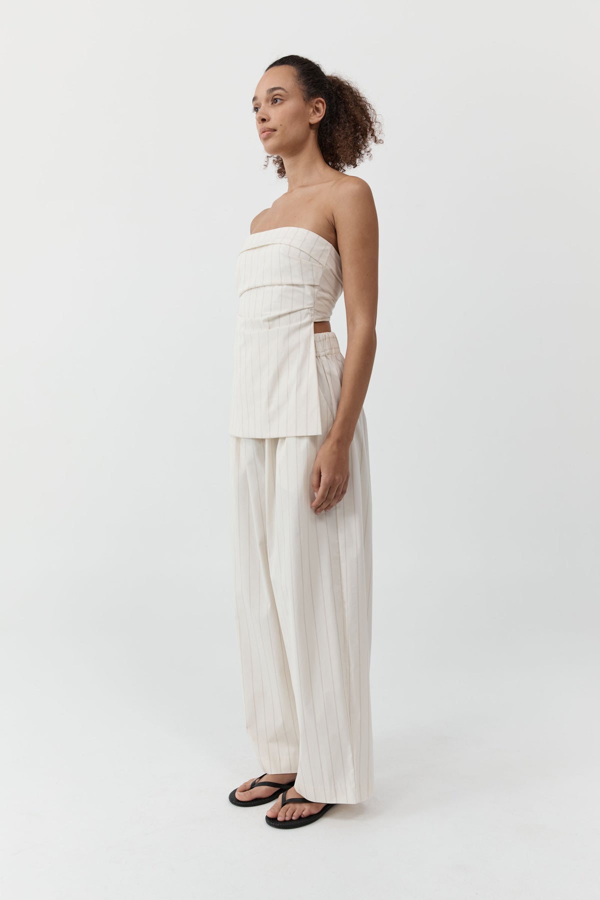 Strapless Tie Back Top - Ecru Stripe