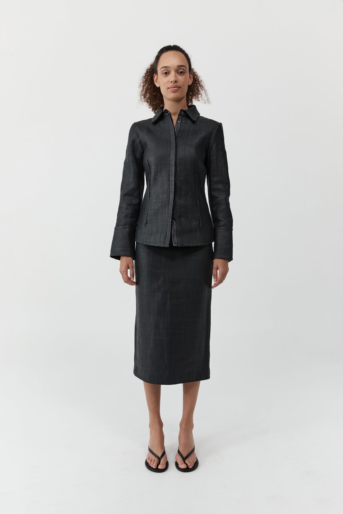 Woven Leather Shirt - Black