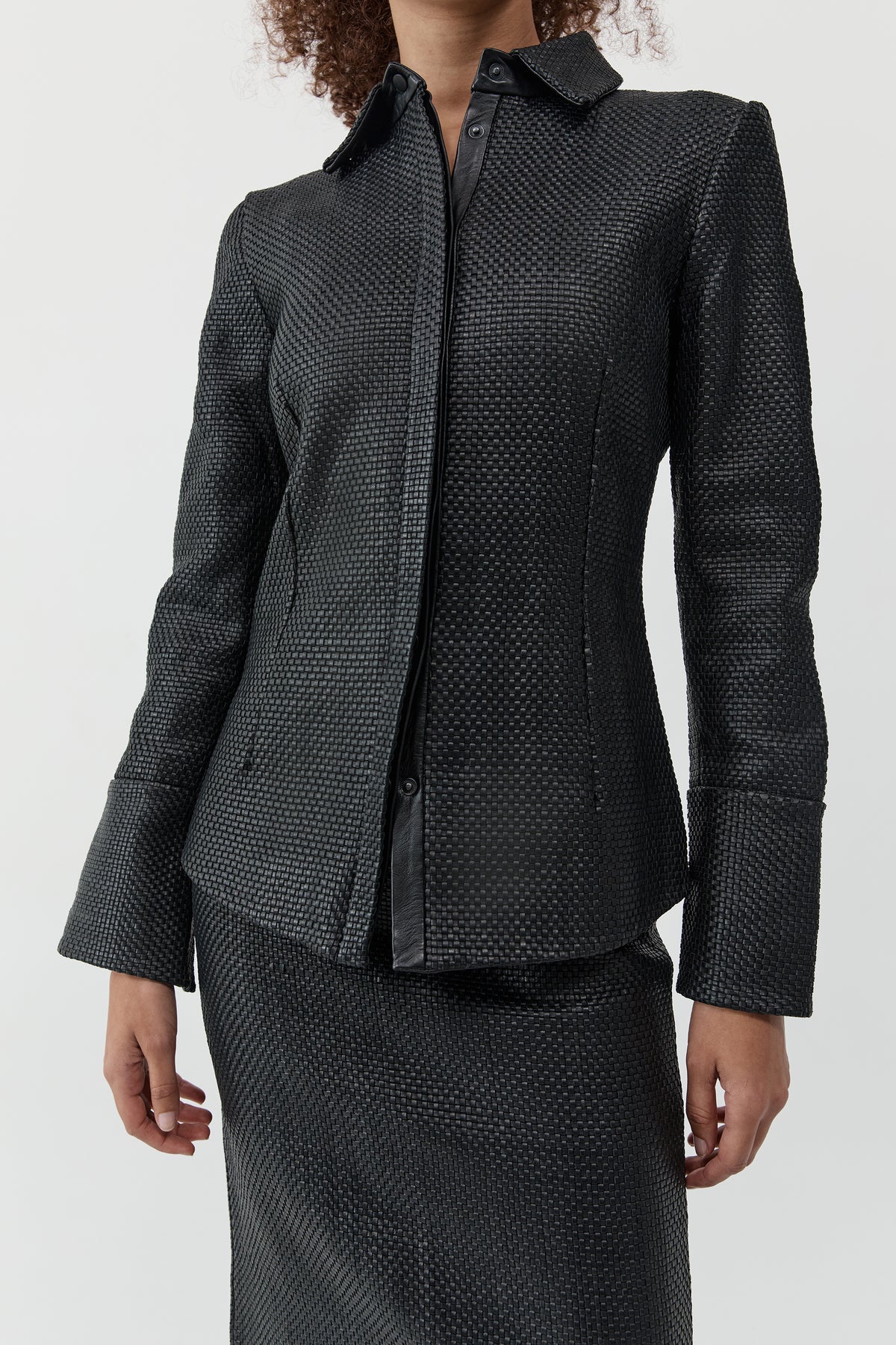 Woven Leather Shirt - Black