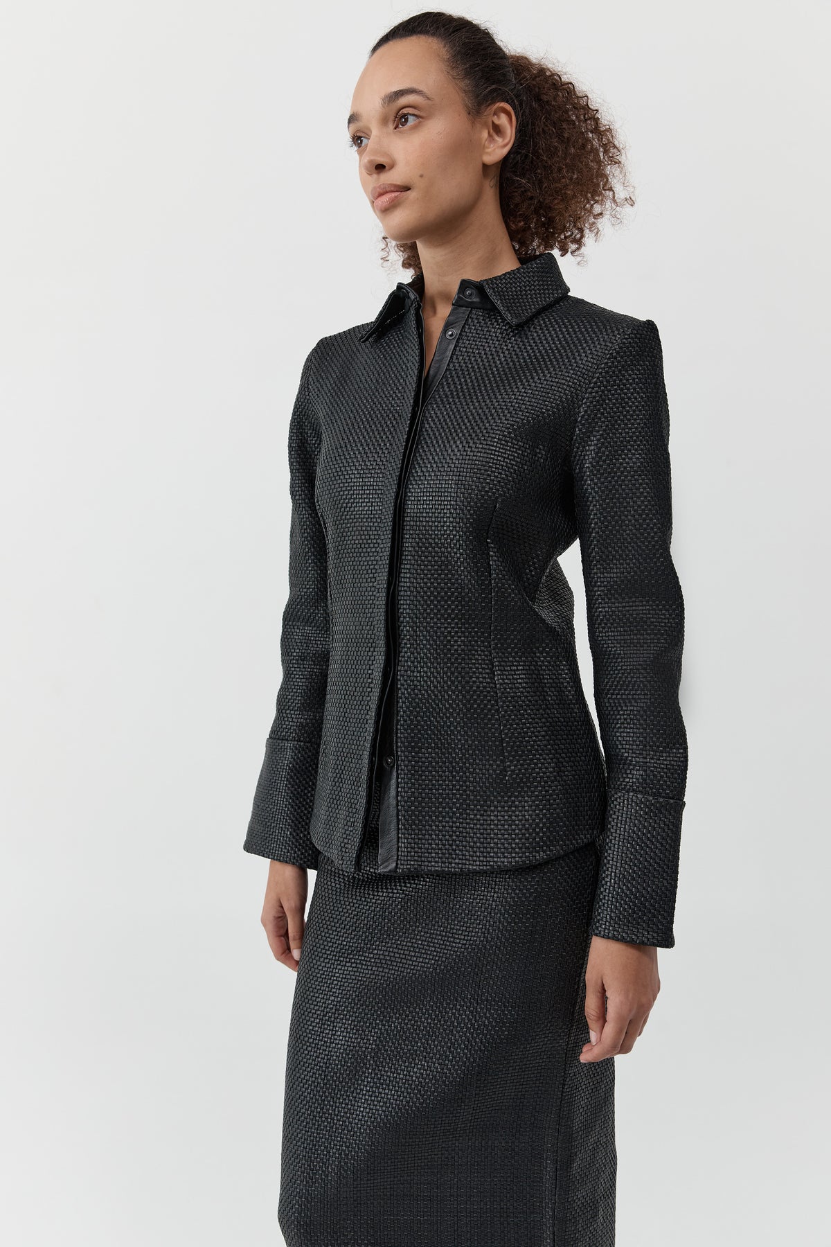 Woven Leather Shirt - Black