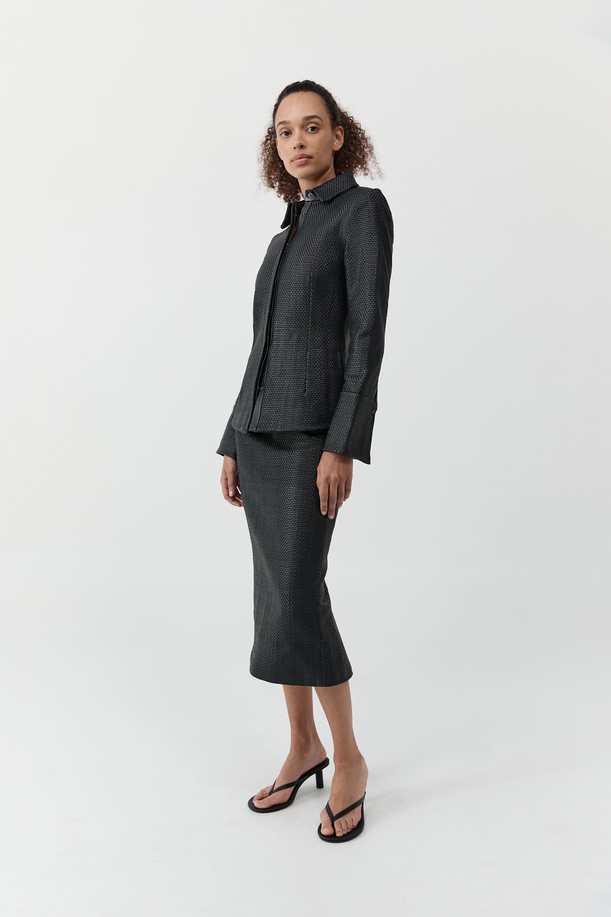 Woven Leather Shirt - Black