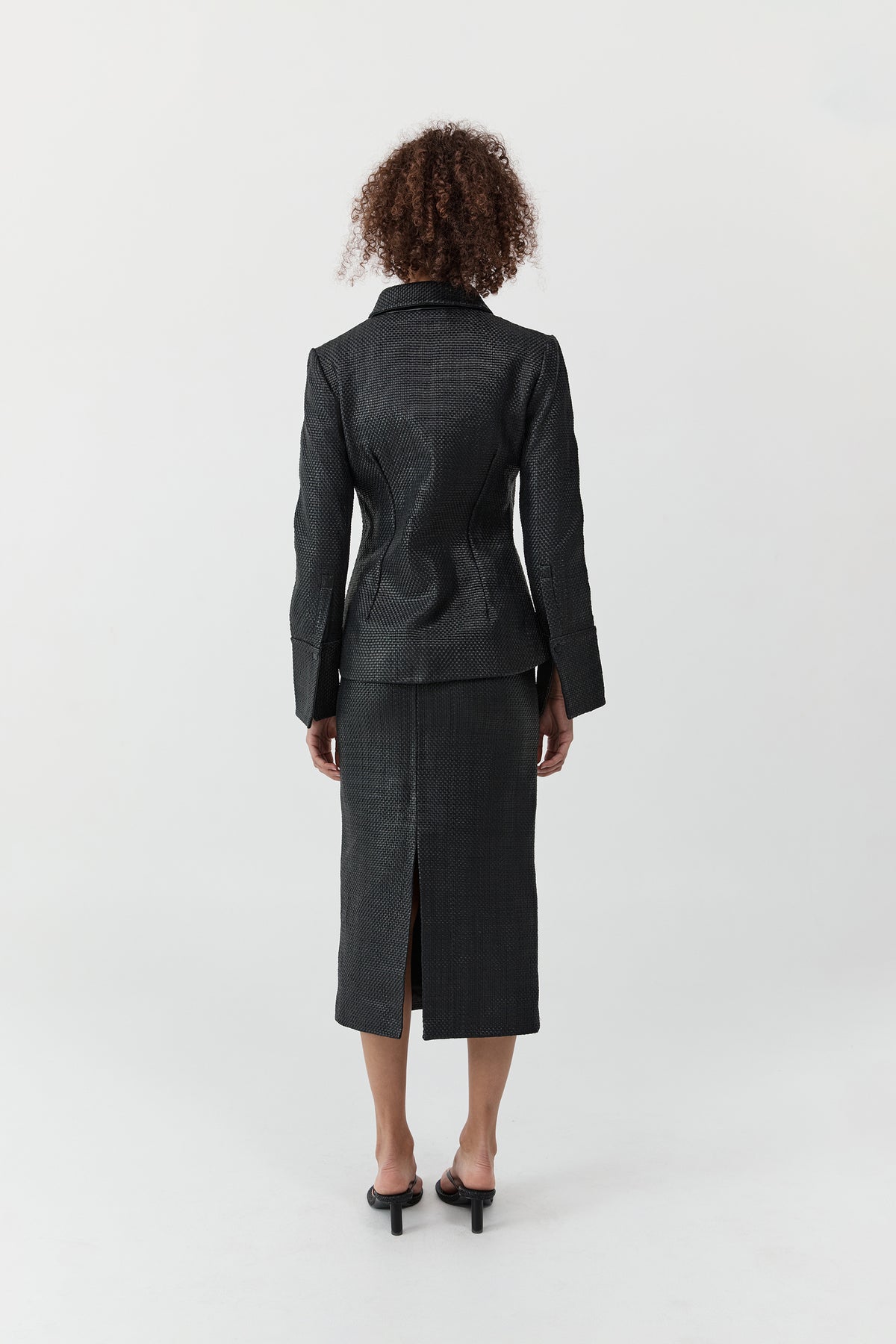 Woven Leather Skirt - Black