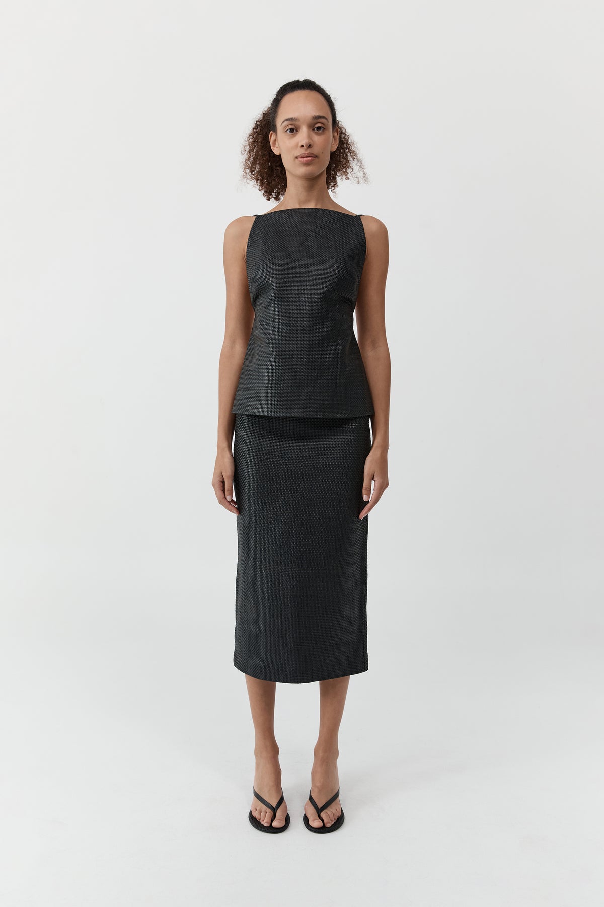 Woven Leather Skirt - Black