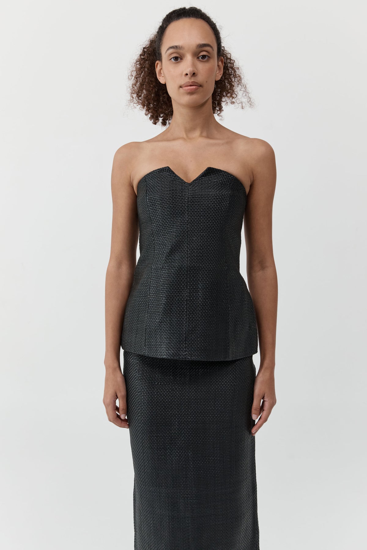 Woven Leather Strapless Bodice - Black