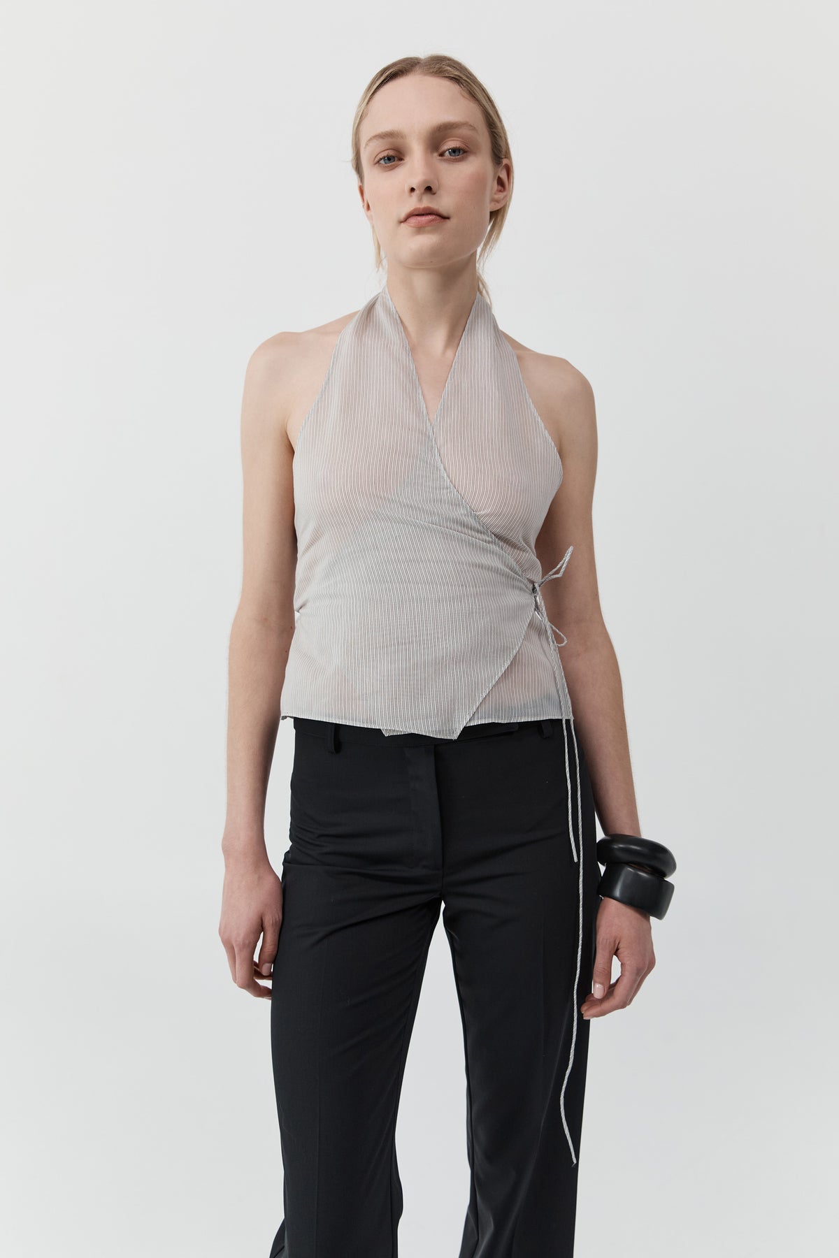 Sheer Stripe Wrap Top - Sheer Stripe