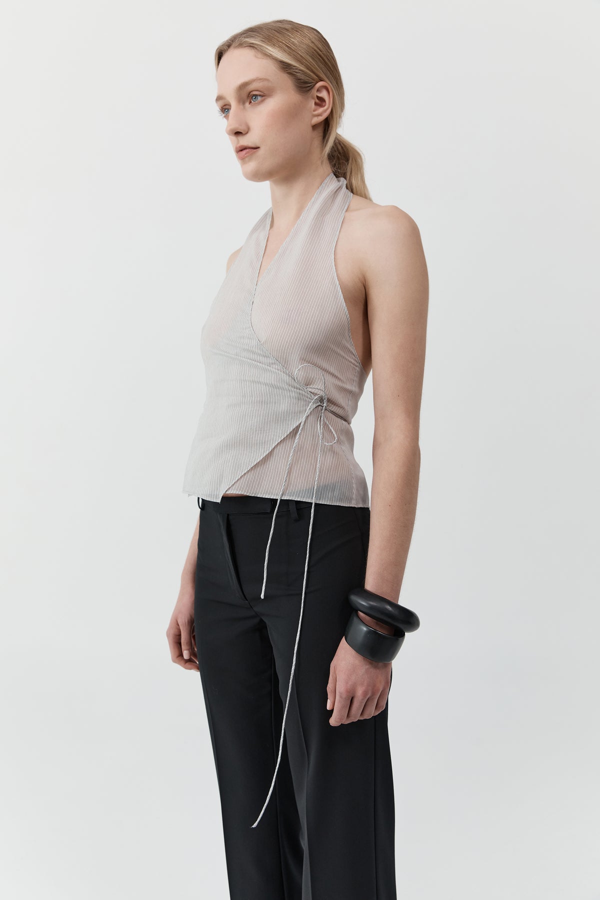 Sheer Stripe Wrap Top - Sheer Stripe