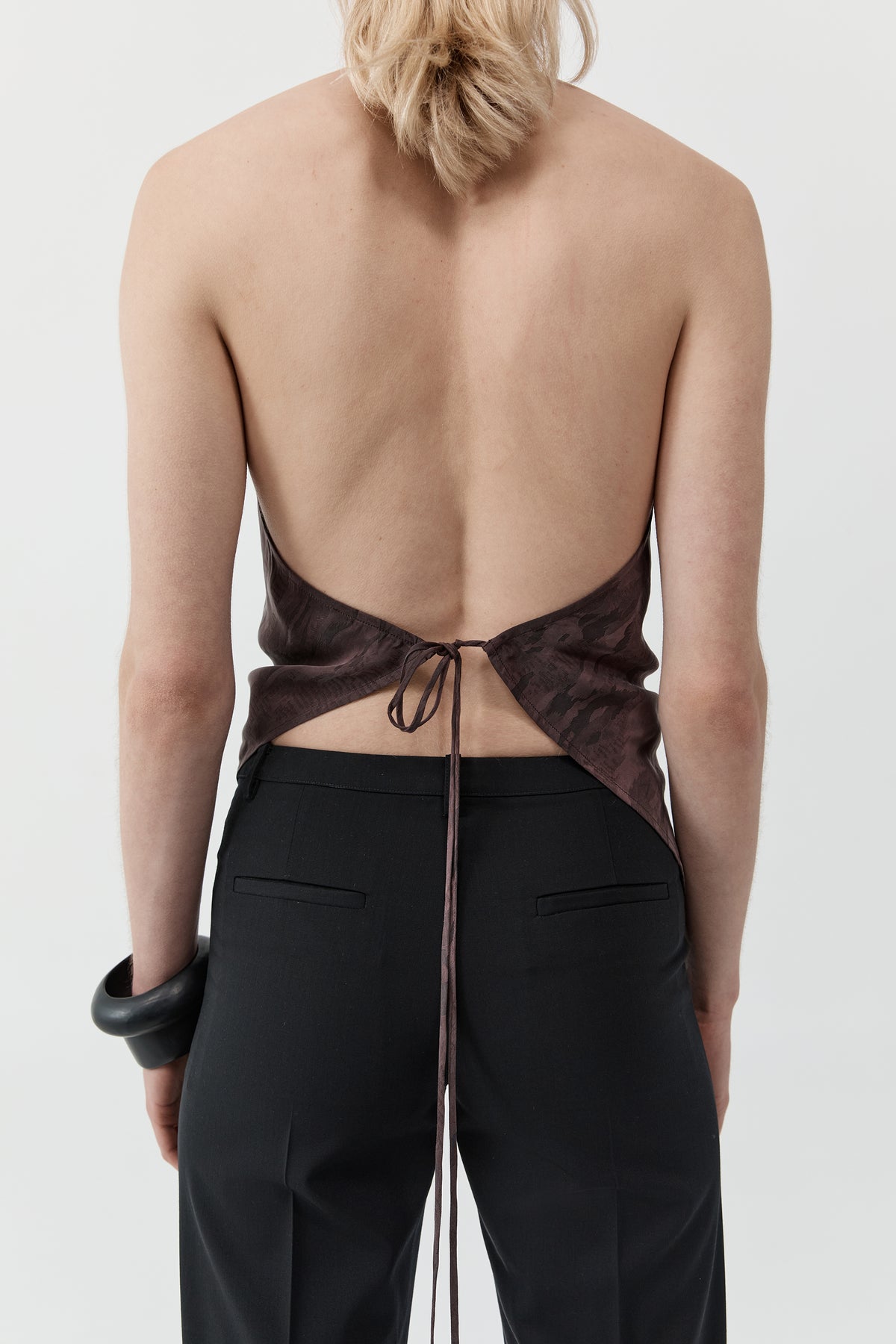Jacquard Cowl Tie Top - Chocolate Plum