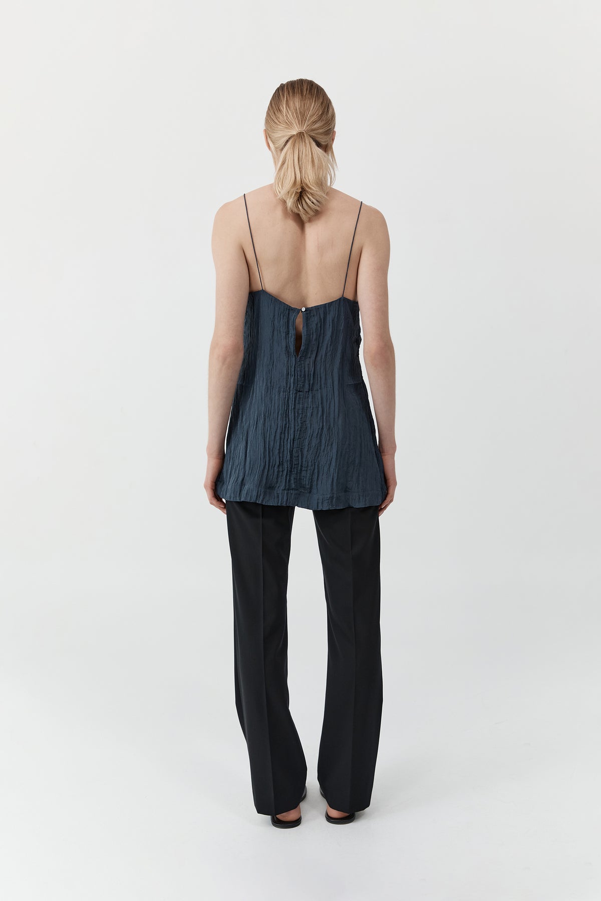 Crinkle Square Neck Mini Dress - Ink