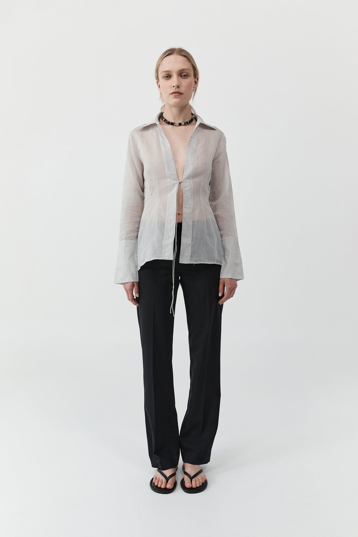 Sheer Stripe Tie Shirt - Sheer Stripe