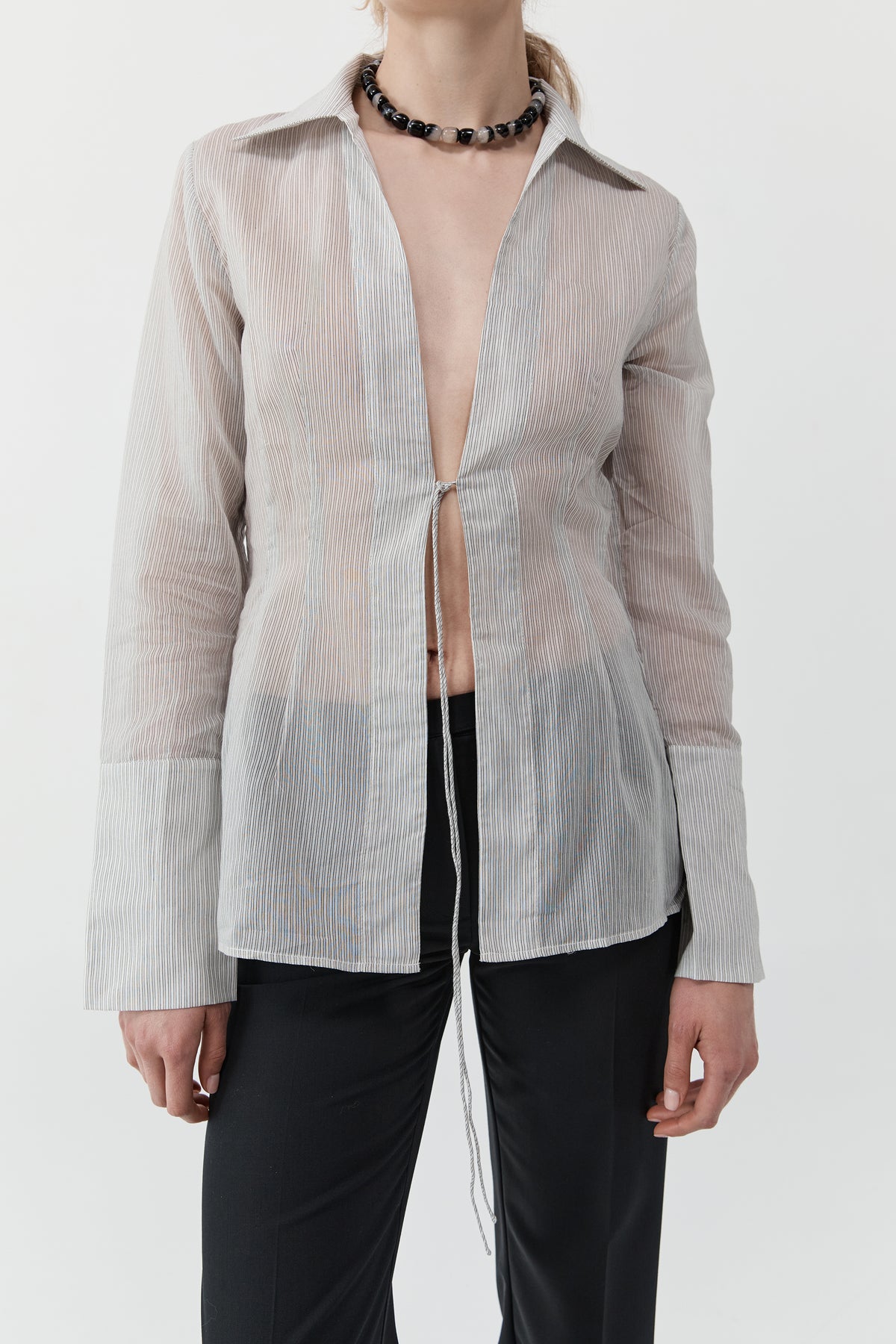 Sheer Stripe Tie Shirt - Sheer Stripe