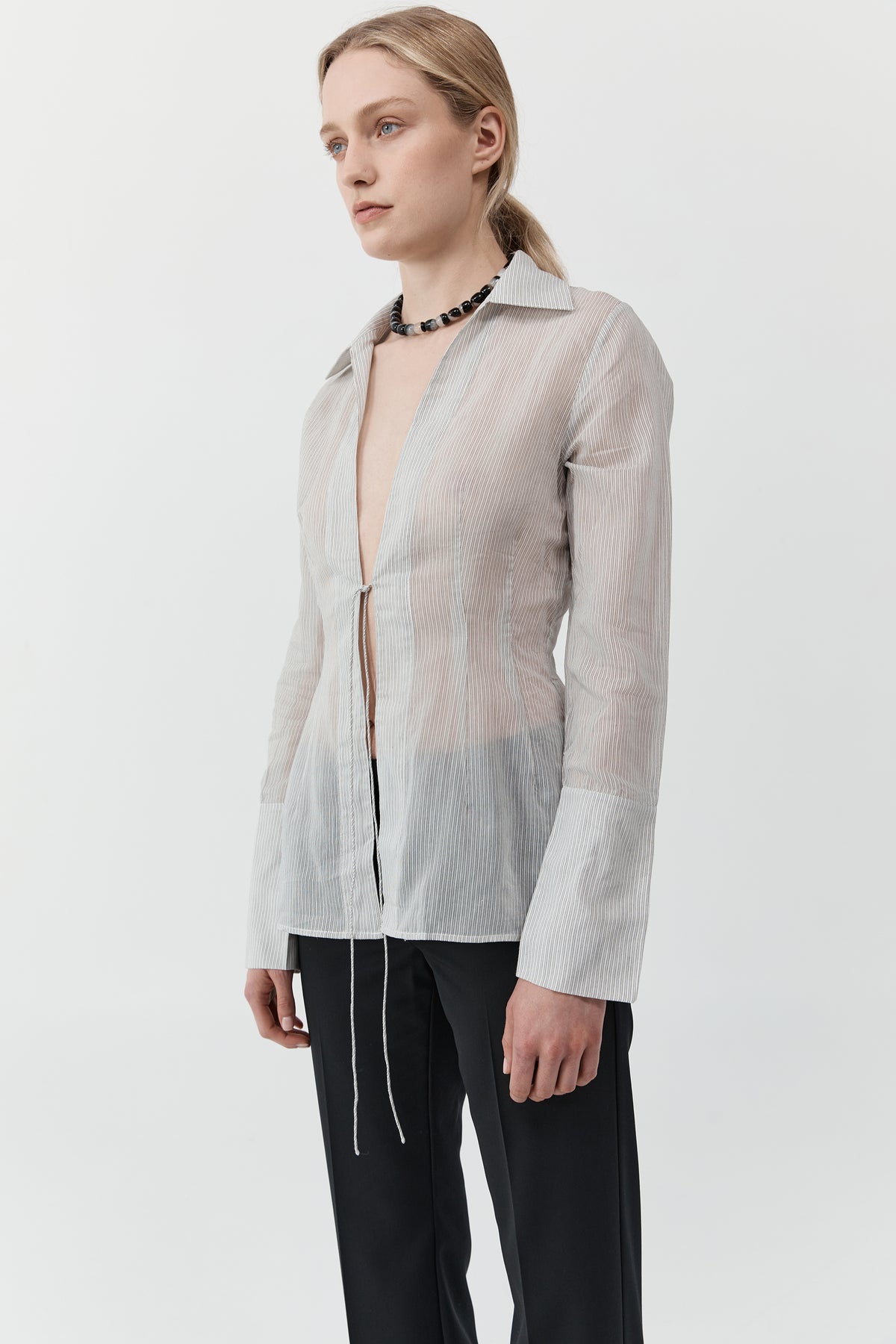 Sheer Stripe Tie Shirt - Sheer Stripe
