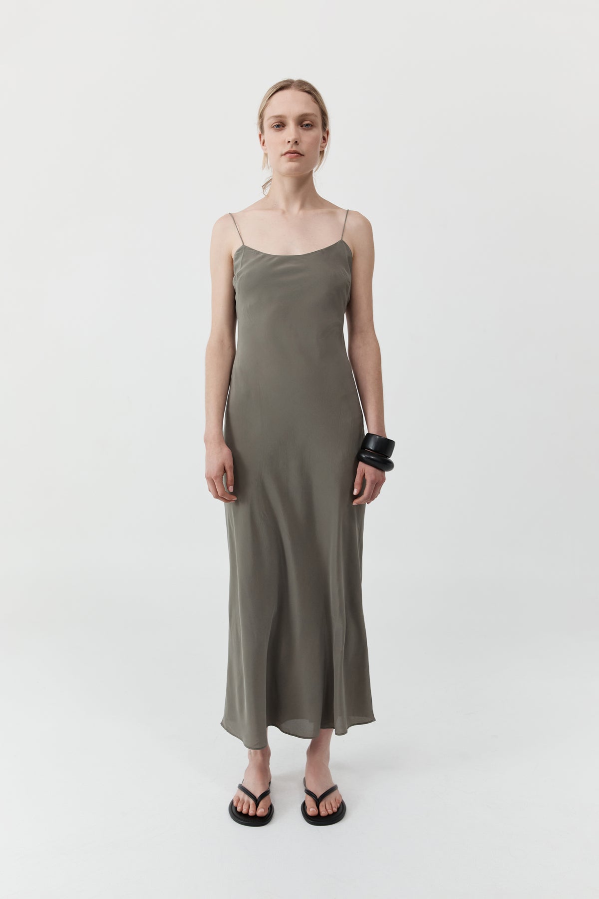Silk Slip Dress - Smokey Olive