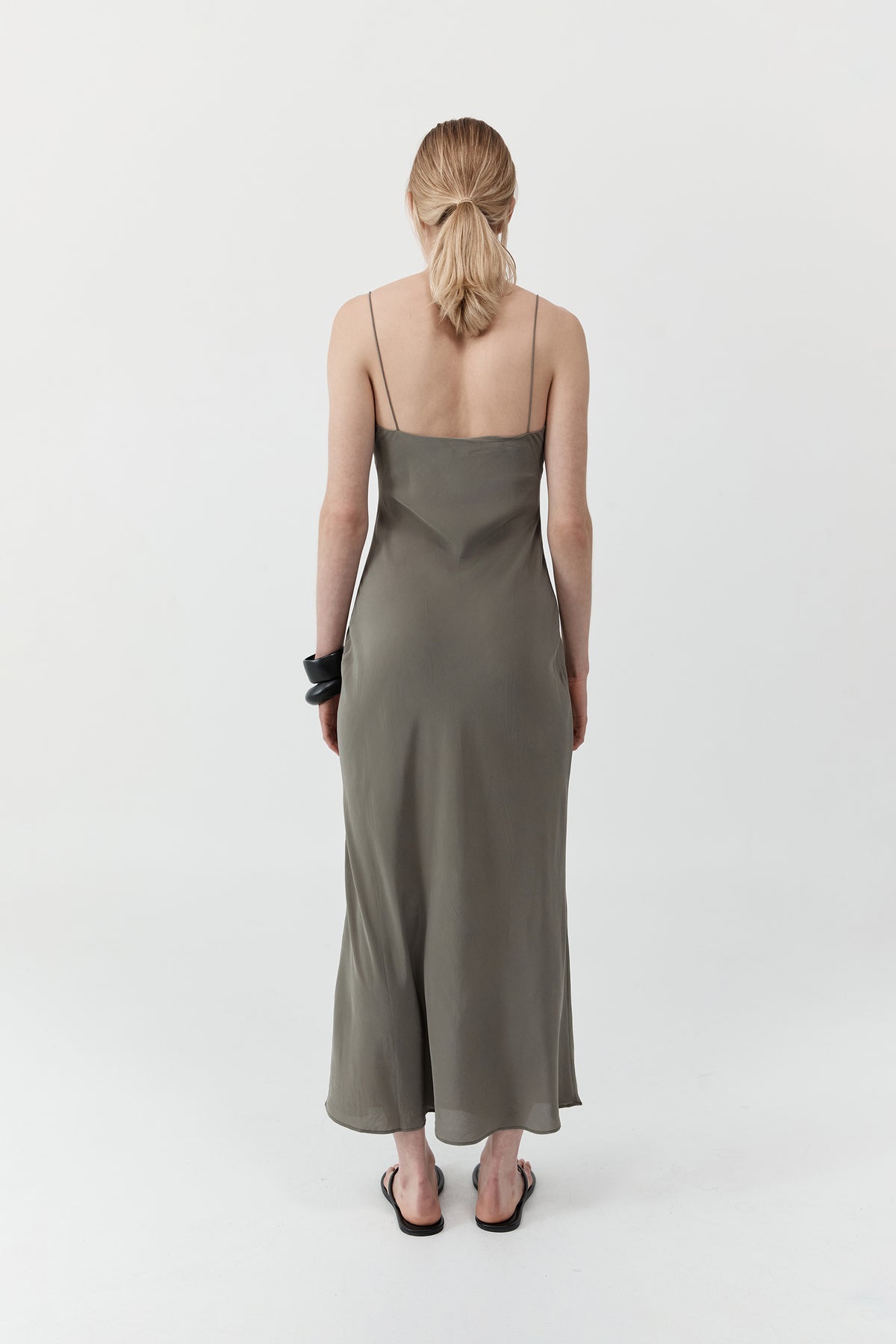 Silk Slip Dress - Smokey Olive