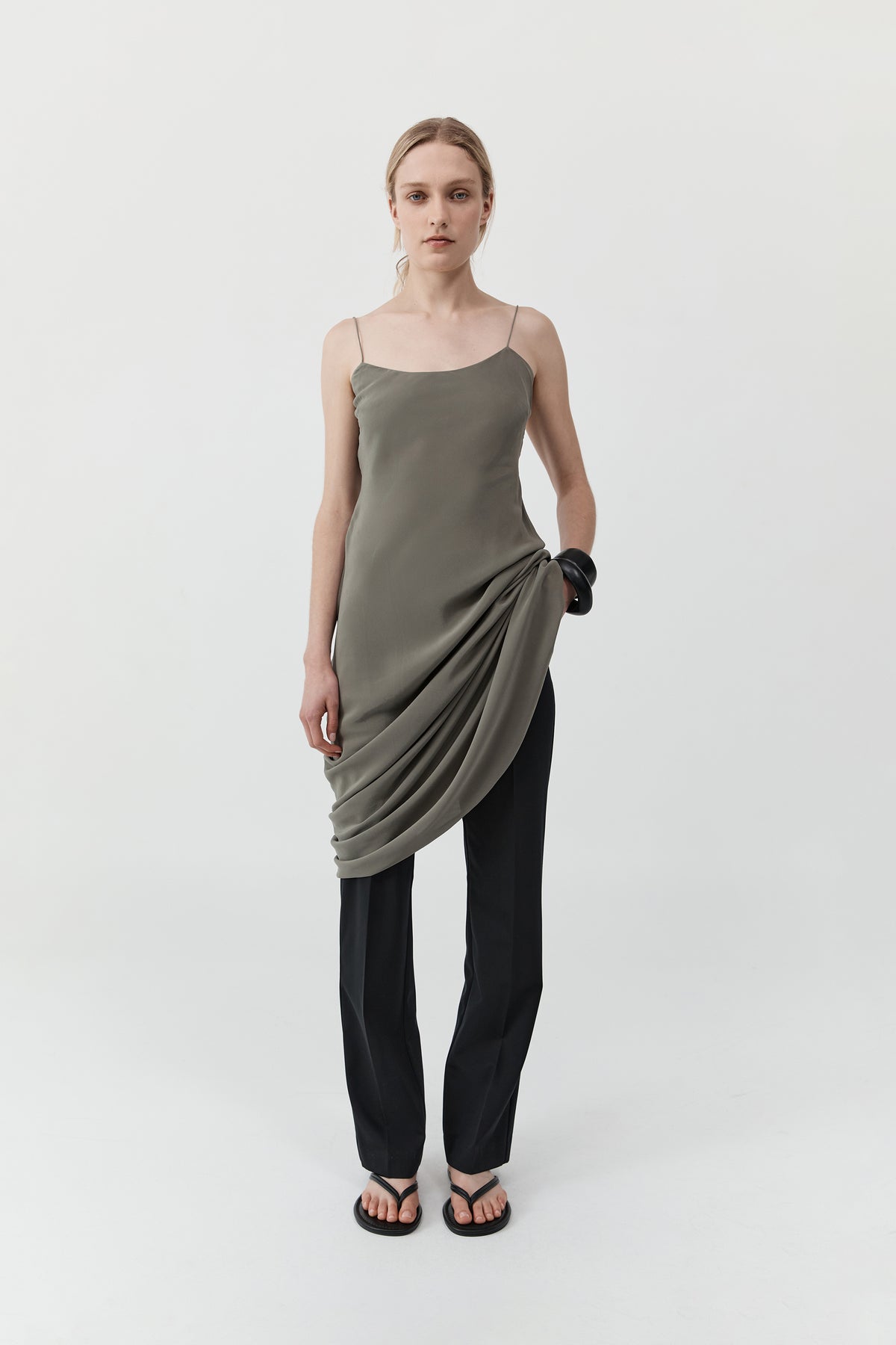 Silk Slip Dress - Smokey Olive