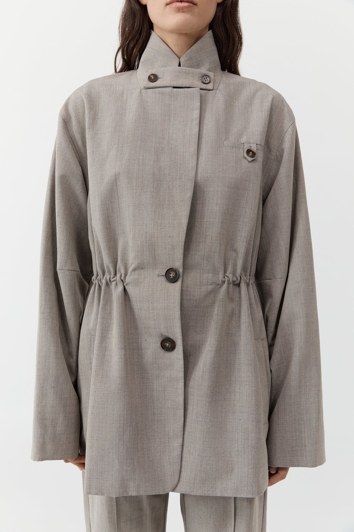 Drawstring Waist Blazer - Pebble Melange