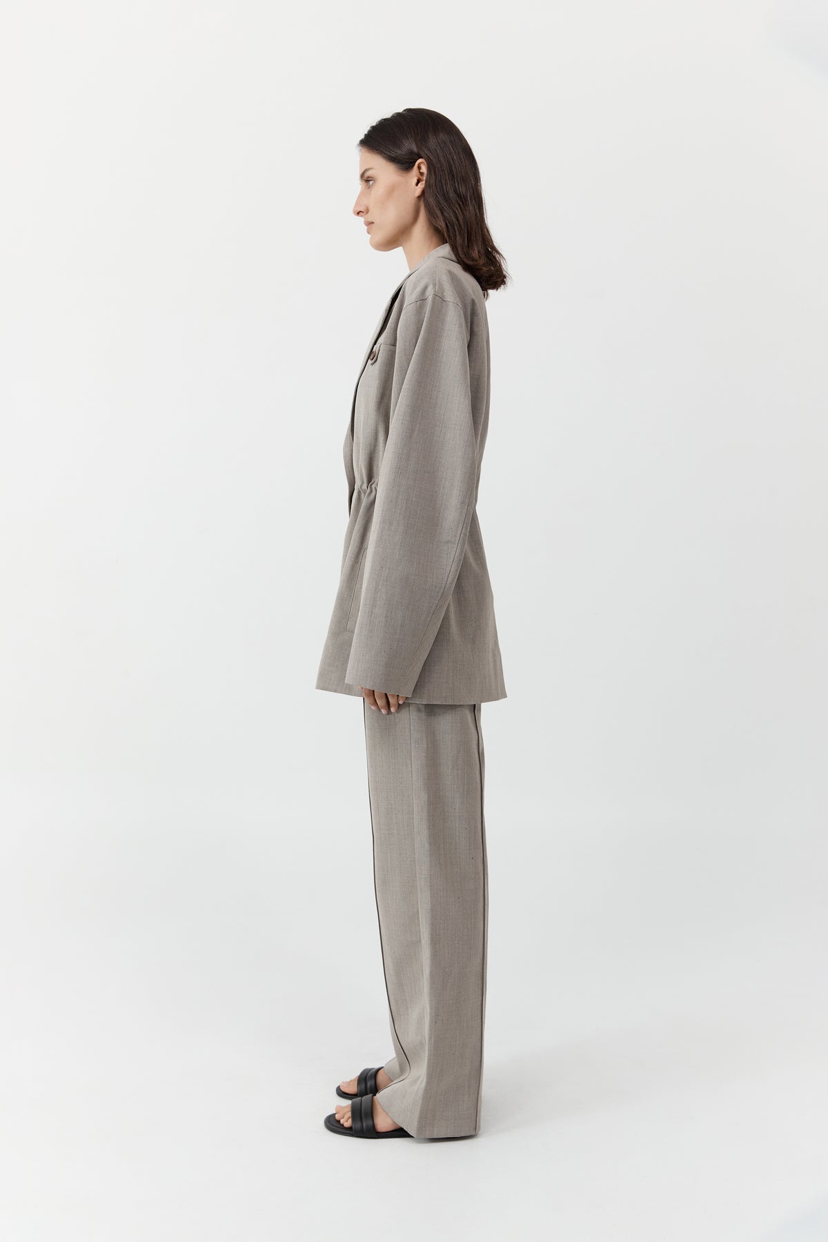 Drawstring Waist Blazer - Pebble Melange