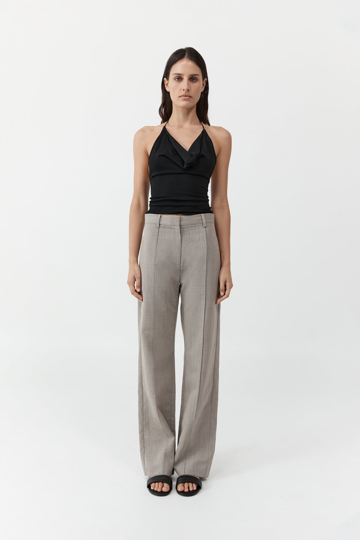 Classic Pintuck Pants - Pebble Melange