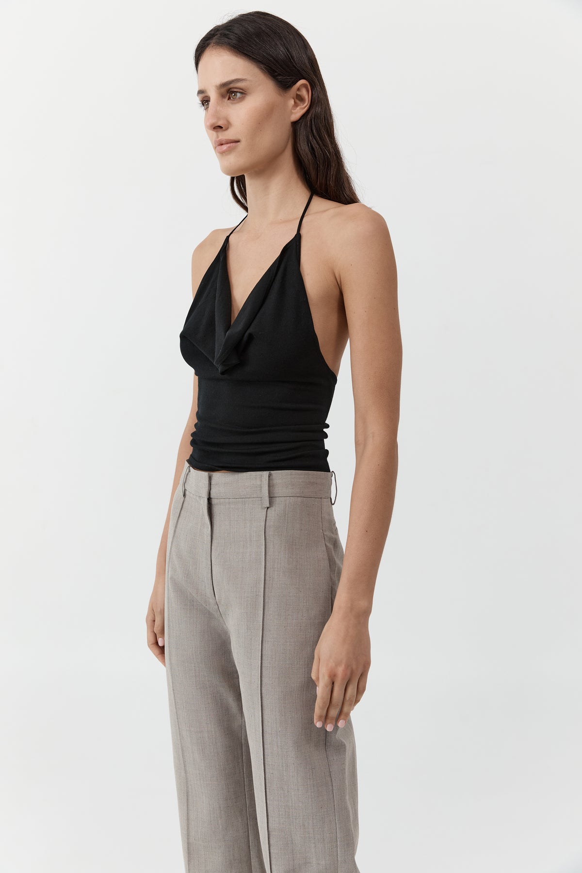 Cowl Halter Knit Top - Black