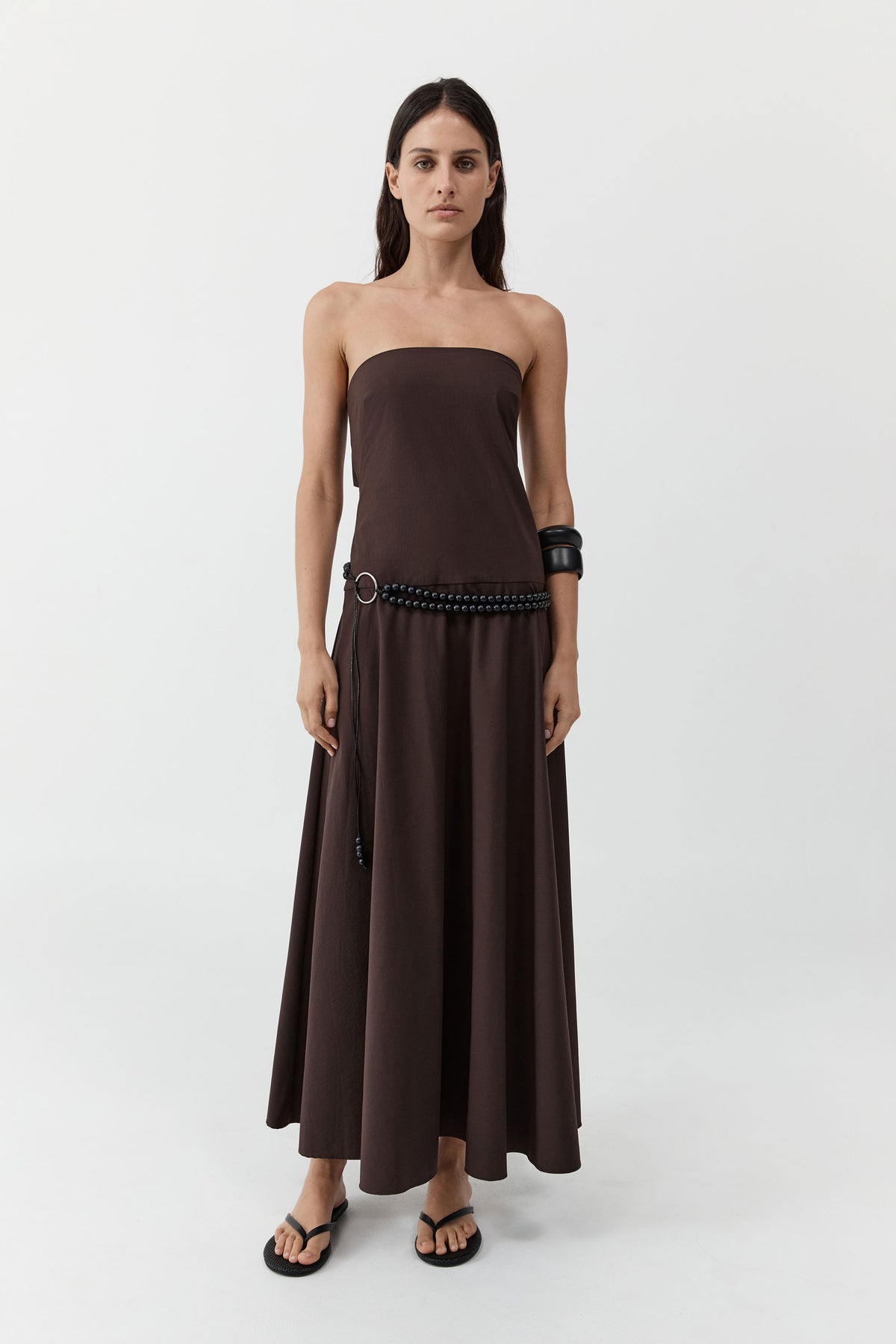 Strapless Rouleau Dress - Bark