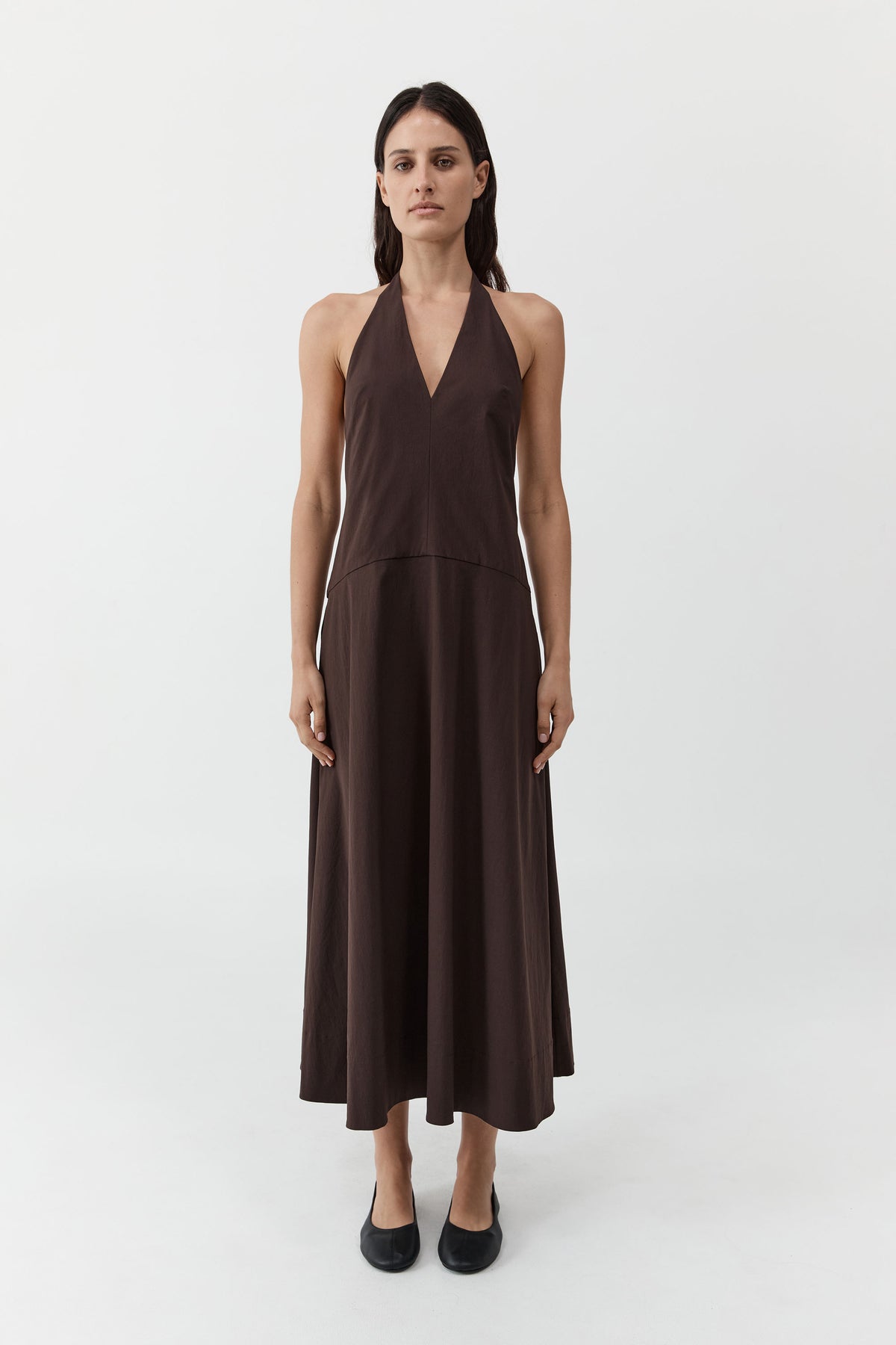 Halter Plunge Dress - Bark