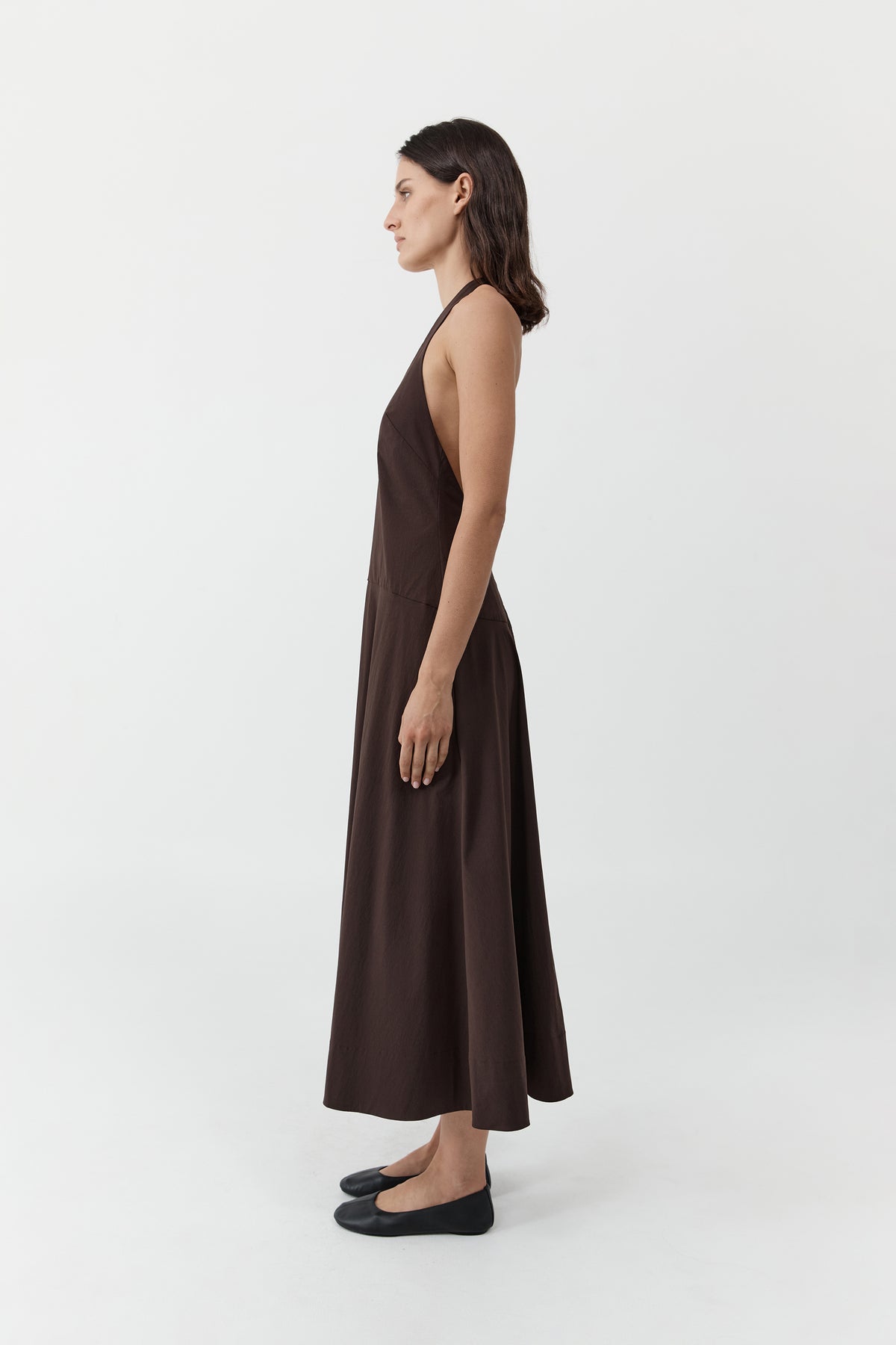 Halter Plunge Dress - Bark