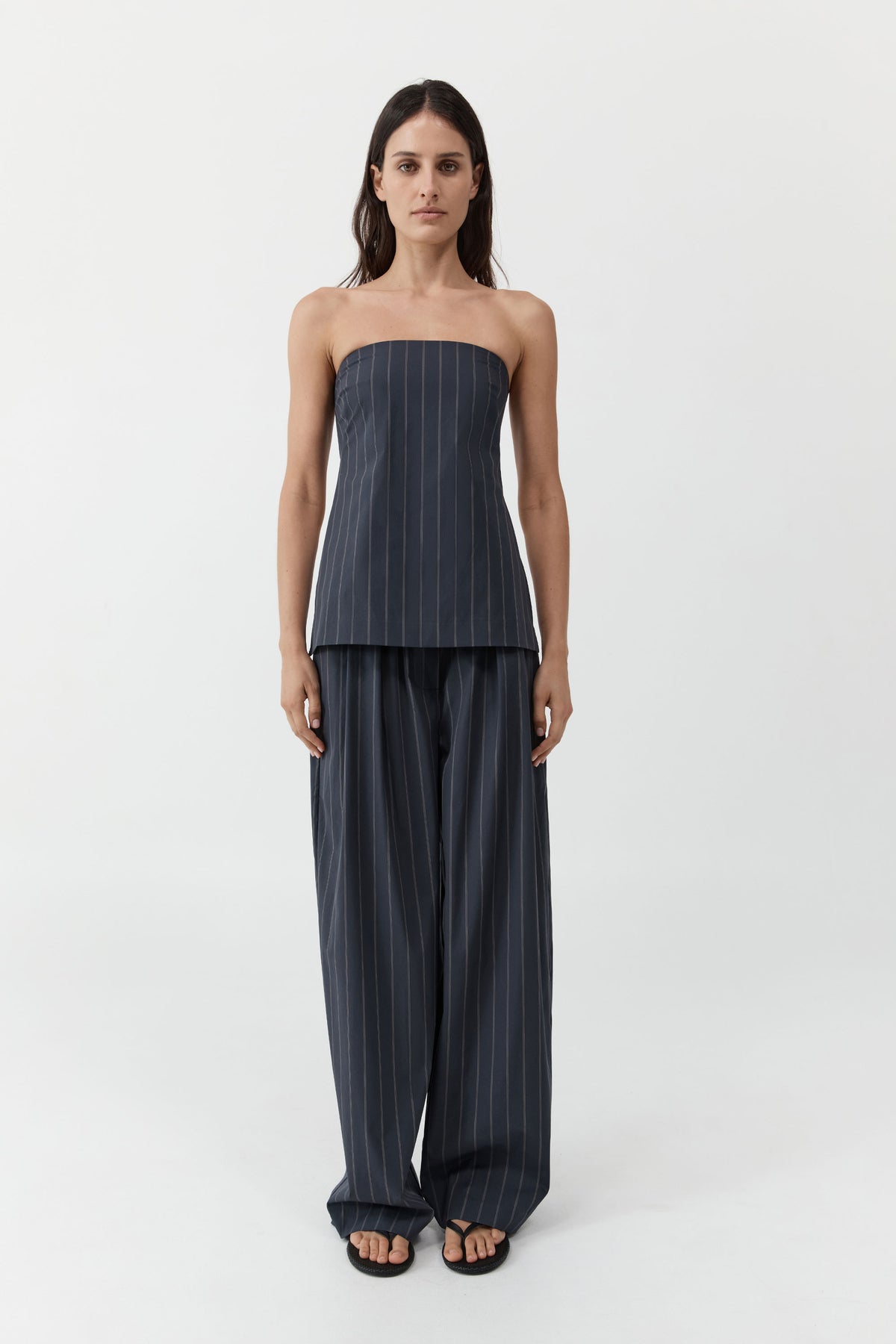 Stripe Relaxed Pleat Pants - Ink Stripe